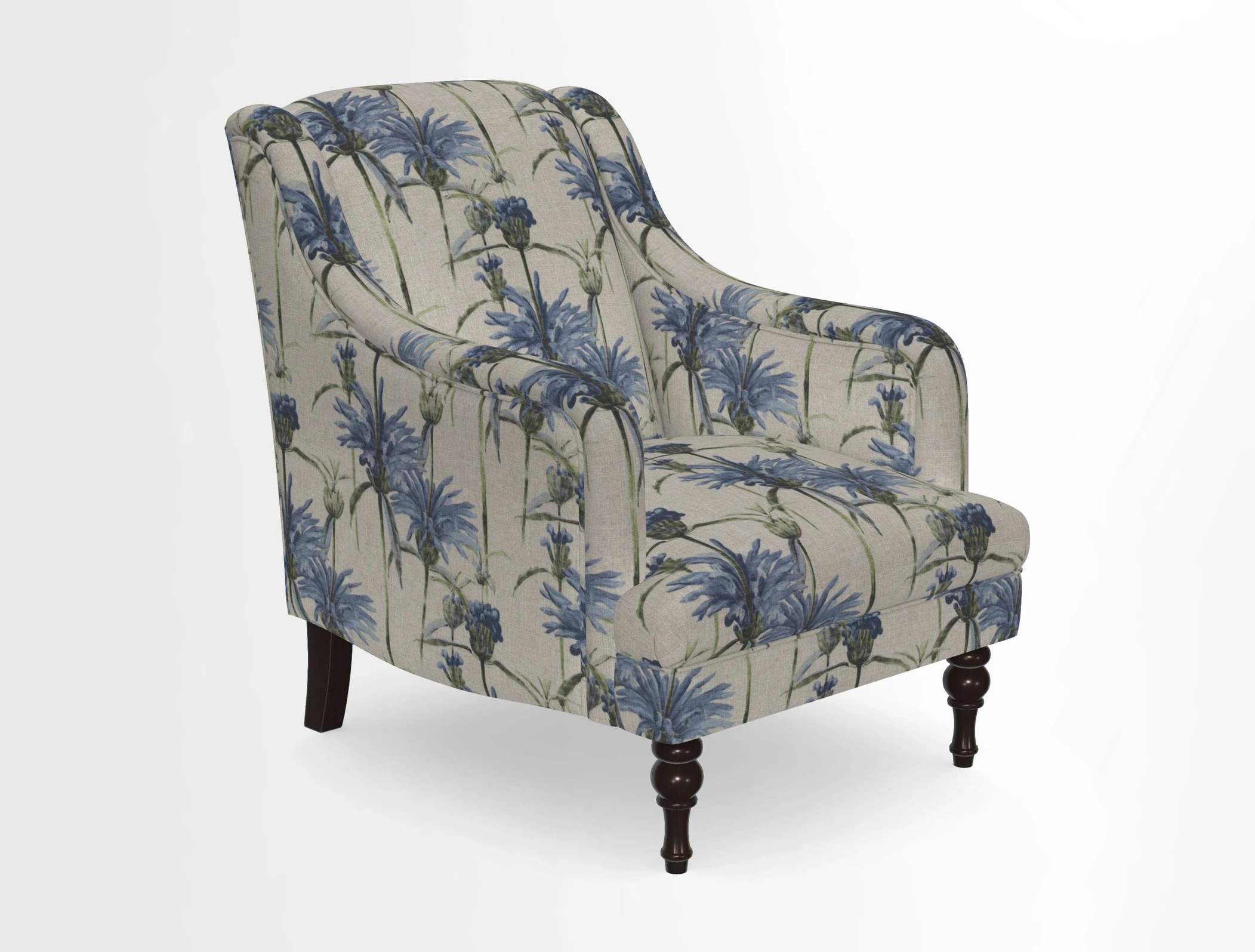 Rothermere Chair in RHS Gertrude Jekyll Ornamental Brown with Arms and Front Border in Mohair Velvet Mushroom