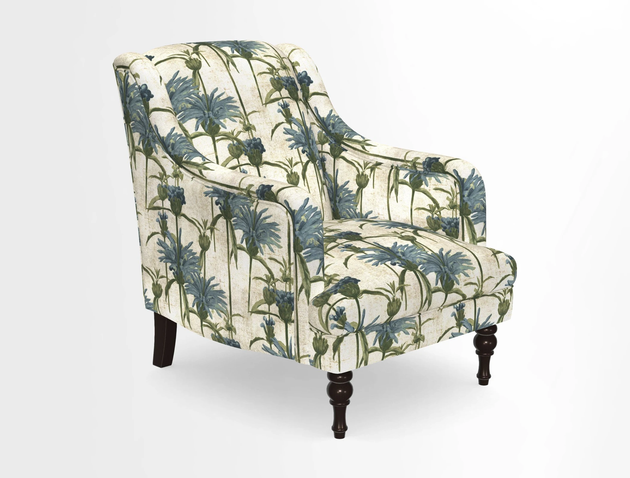 Rothermere Chair in RHS Gertrude Jekyll Ornamental Brown with Arms and Front Border in Mohair Velvet Mushroom