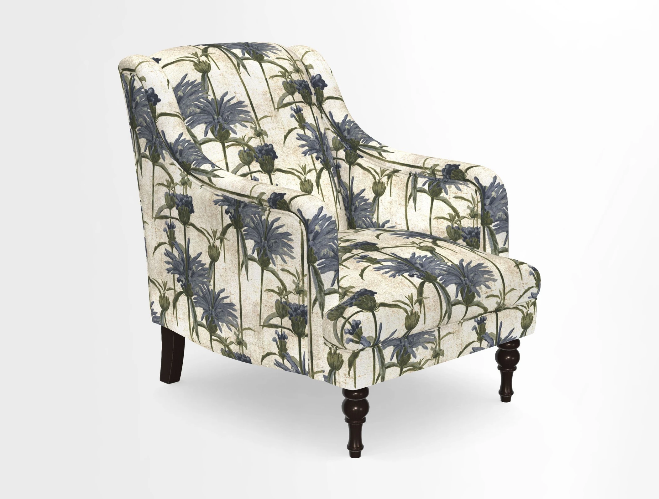 Rothermere Chair in RHS Gertrude Jekyll Ornamental Brown with Arms and Front Border in Mohair Velvet Mushroom
