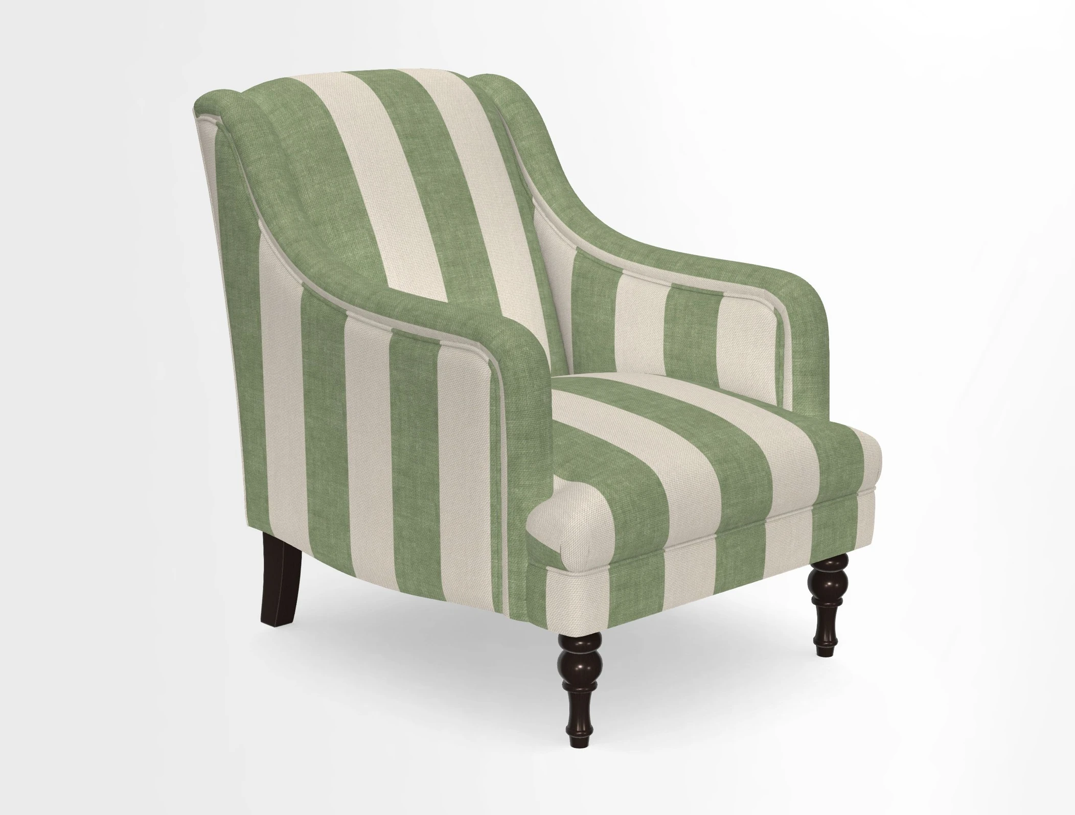 Rothermere Chair in RHS Gertrude Jekyll Ornamental Brown with Arms and Front Border in Mohair Velvet Mushroom
