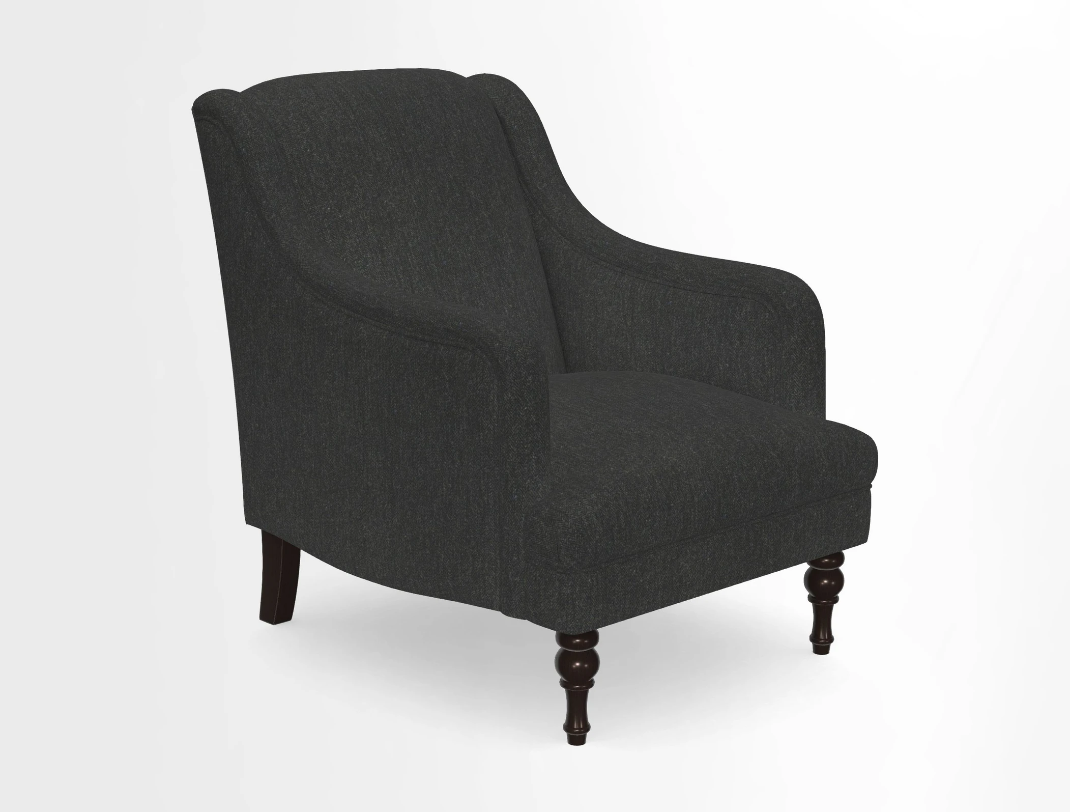 Rothermere Chair in RHS Gertrude Jekyll Ornamental Brown with Arms and Front Border in Mohair Velvet Mushroom