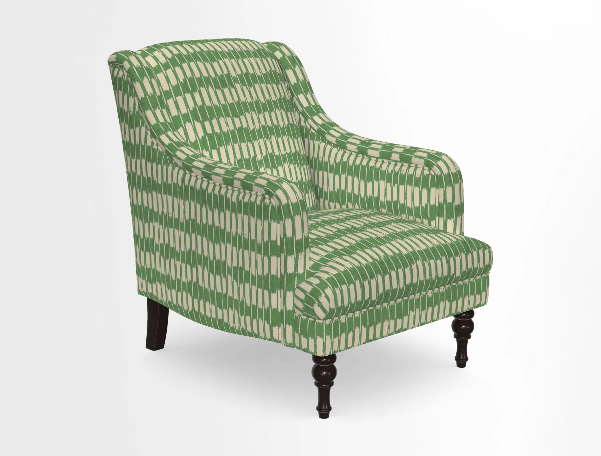 Rothermere Chair in RHS Gertrude Jekyll Ornamental Brown with Arms and Front Border in Mohair Velvet Mushroom