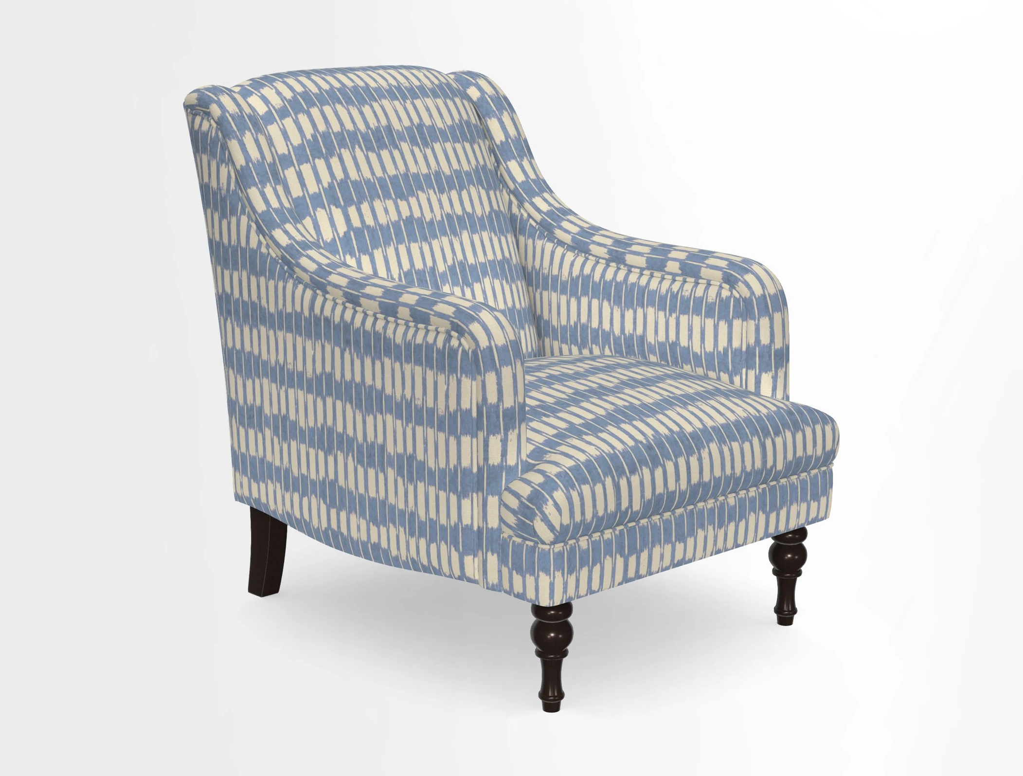 Rothermere Chair in RHS Gertrude Jekyll Ornamental Brown with Arms and Front Border in Mohair Velvet Mushroom