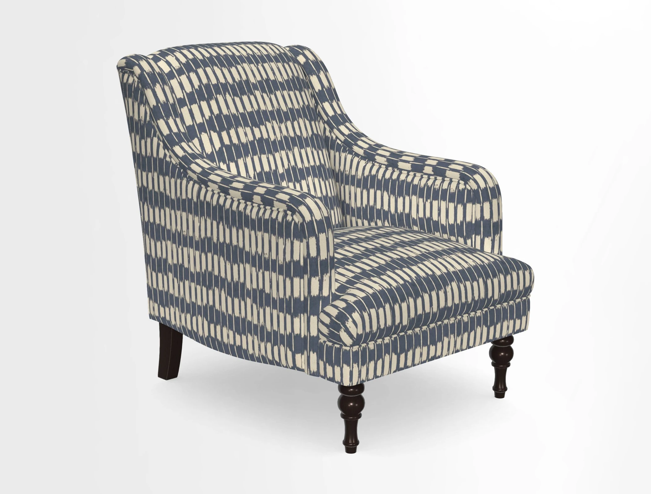 Rothermere Chair in RHS Gertrude Jekyll Ornamental Brown with Arms and Front Border in Mohair Velvet Mushroom
