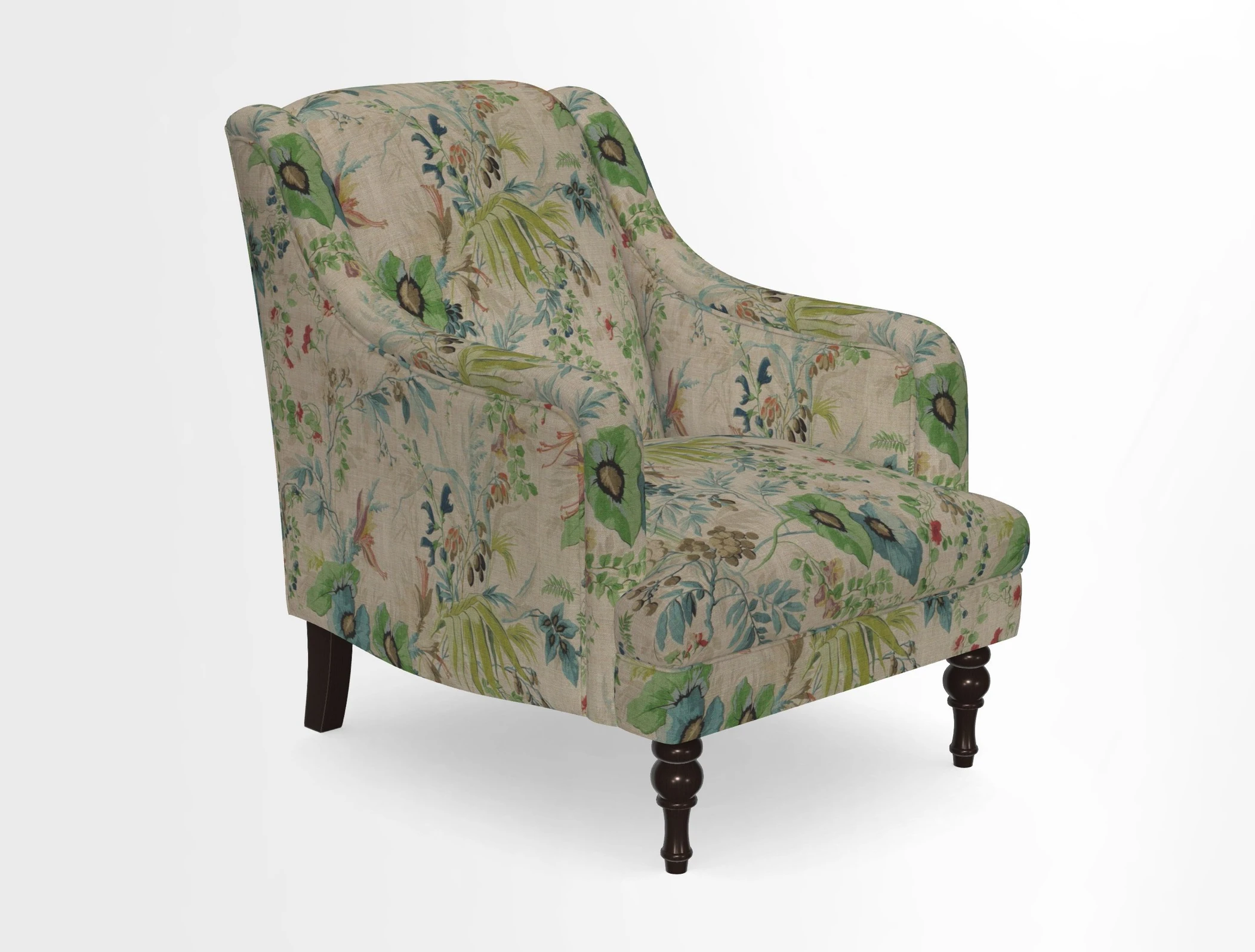 Rothermere Chair in RHS Gertrude Jekyll Ornamental Brown with Arms and Front Border in Mohair Velvet Mushroom