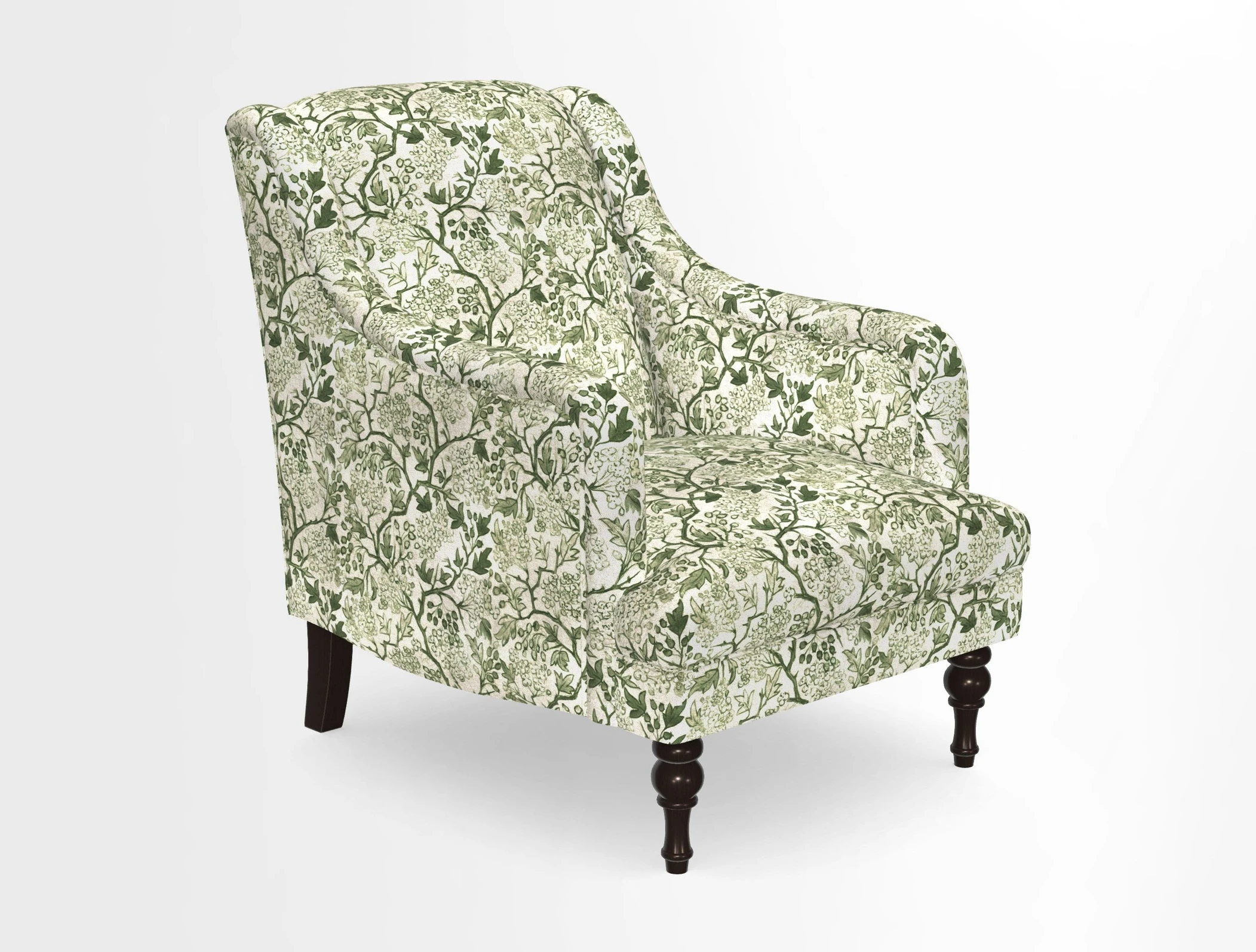 Rothermere Chair in RHS Gertrude Jekyll Ornamental Brown with Arms and Front Border in Mohair Velvet Mushroom