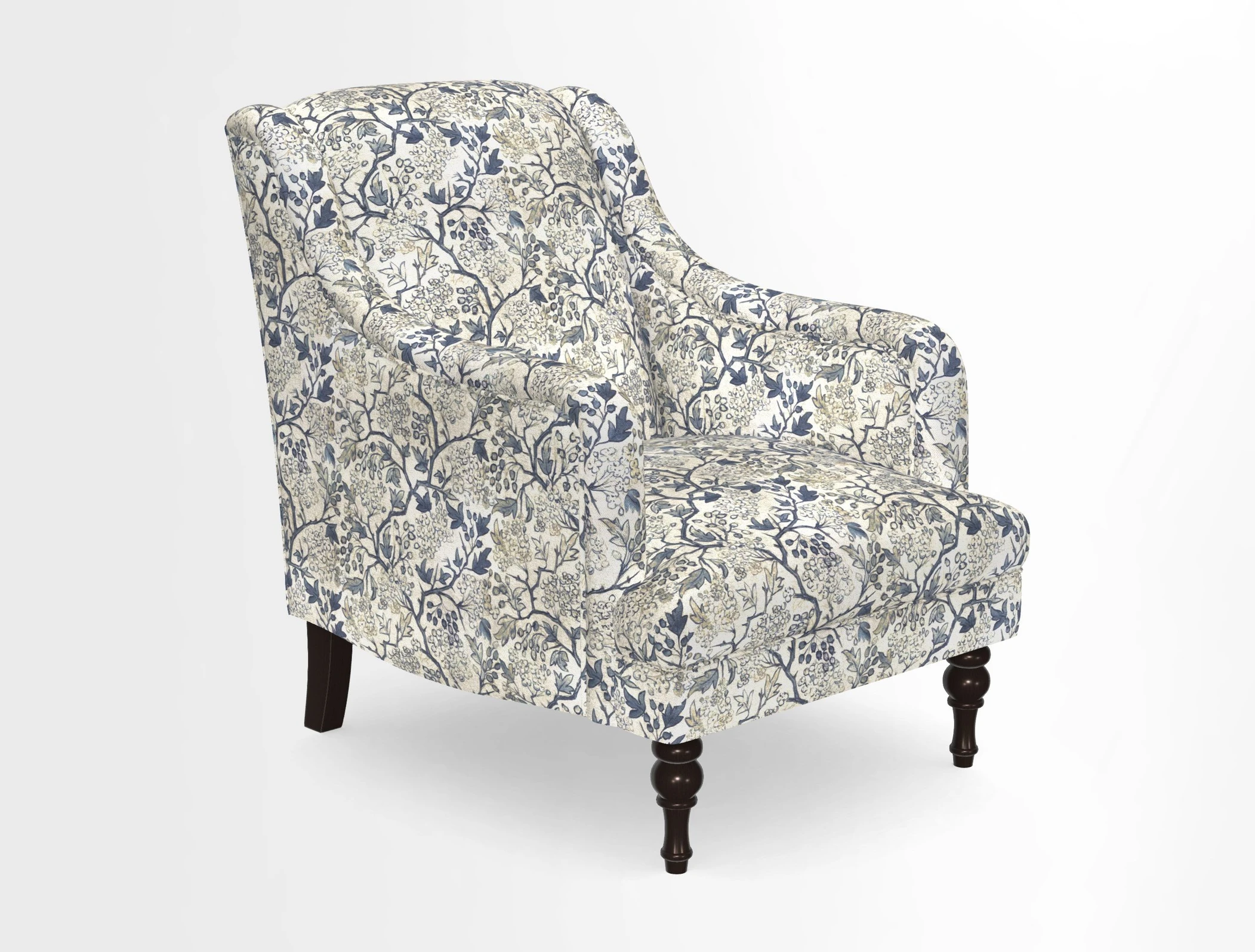 Rothermere Chair in RHS Gertrude Jekyll Ornamental Brown with Arms and Front Border in Mohair Velvet Mushroom