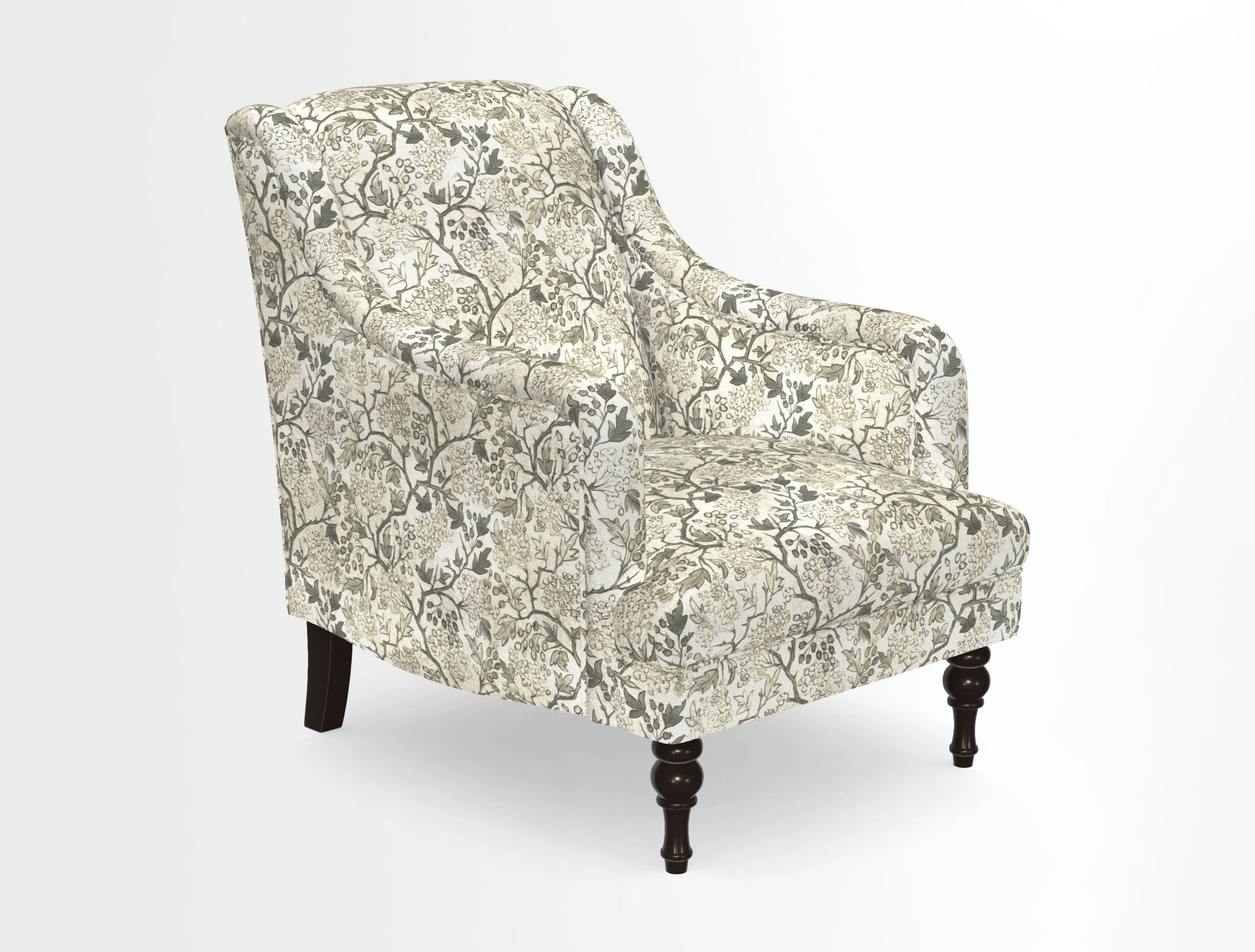 Rothermere Chair in RHS Gertrude Jekyll Ornamental Brown with Arms and Front Border in Mohair Velvet Mushroom