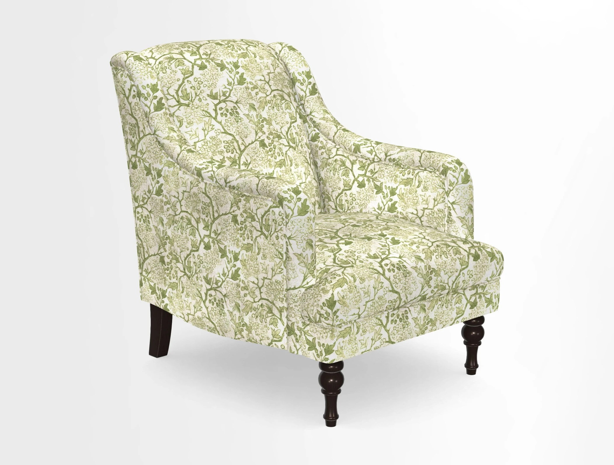 Rothermere Chair in RHS Gertrude Jekyll Ornamental Brown with Arms and Front Border in Mohair Velvet Mushroom