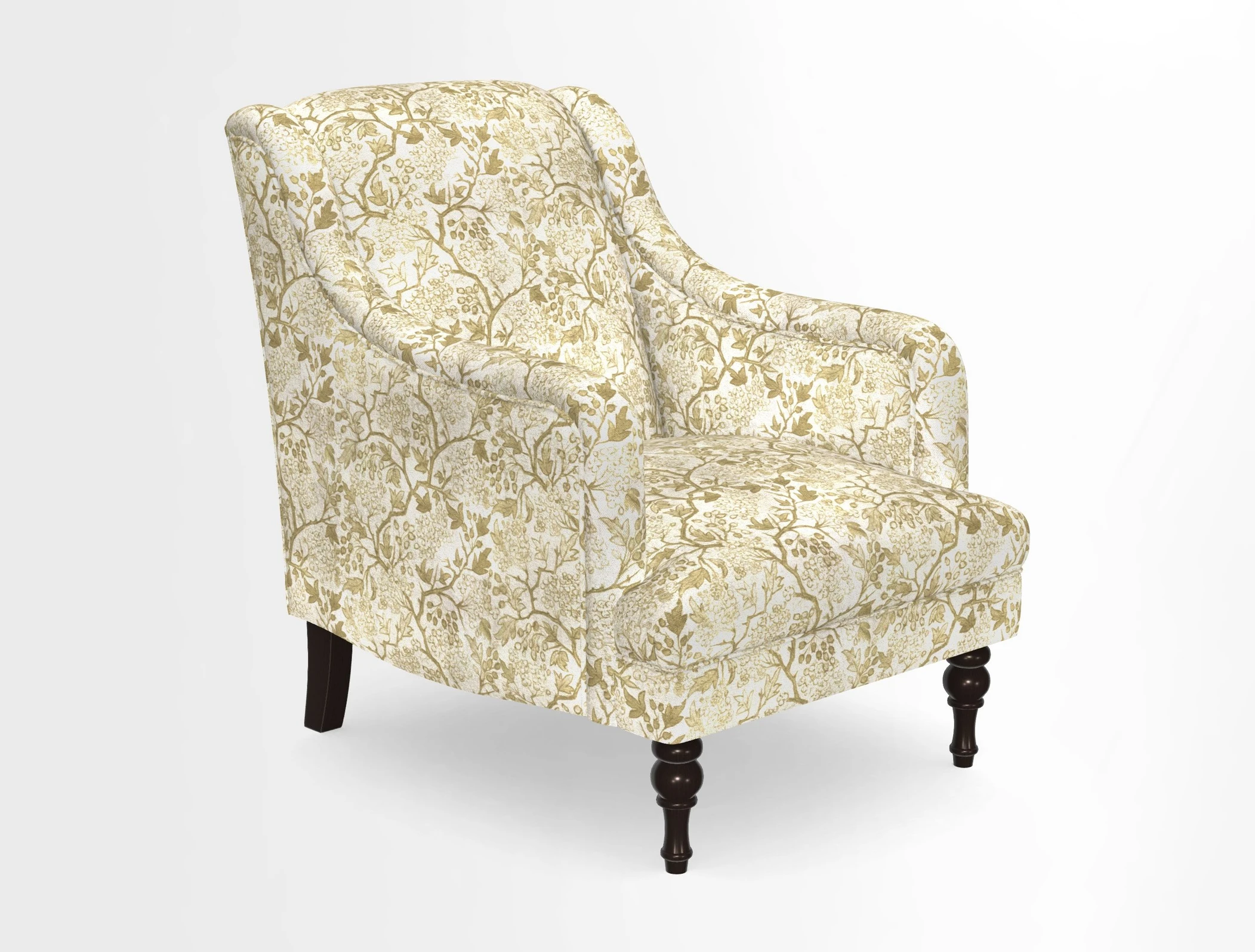 Rothermere Chair in RHS Gertrude Jekyll Ornamental Brown with Arms and Front Border in Mohair Velvet Mushroom