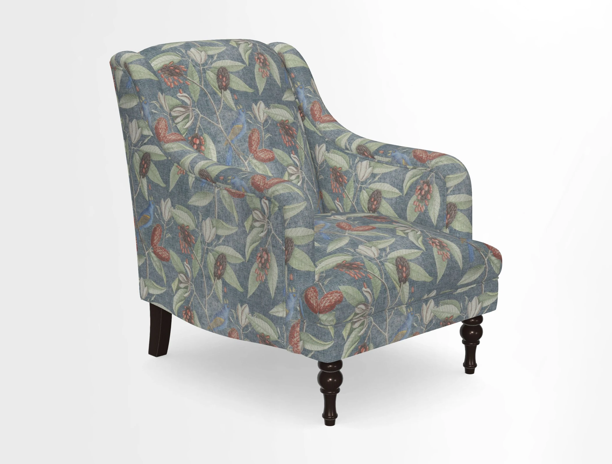 Rothermere Chair in RHS Gertrude Jekyll Ornamental Brown with Arms and Front Border in Mohair Velvet Mushroom