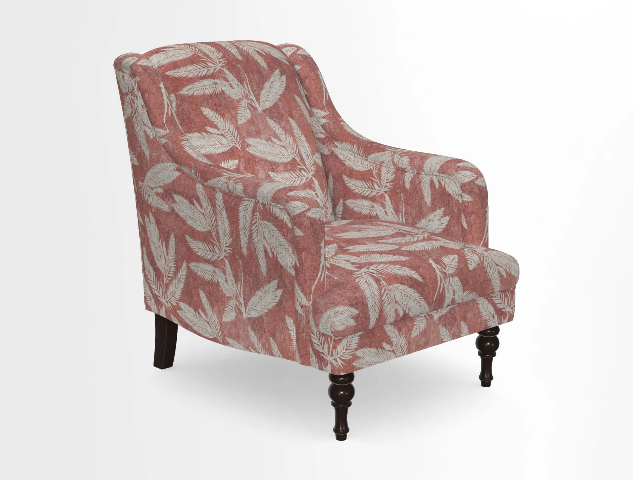 Rothermere Chair in RHS Gertrude Jekyll Ornamental Brown with Arms and Front Border in Mohair Velvet Mushroom