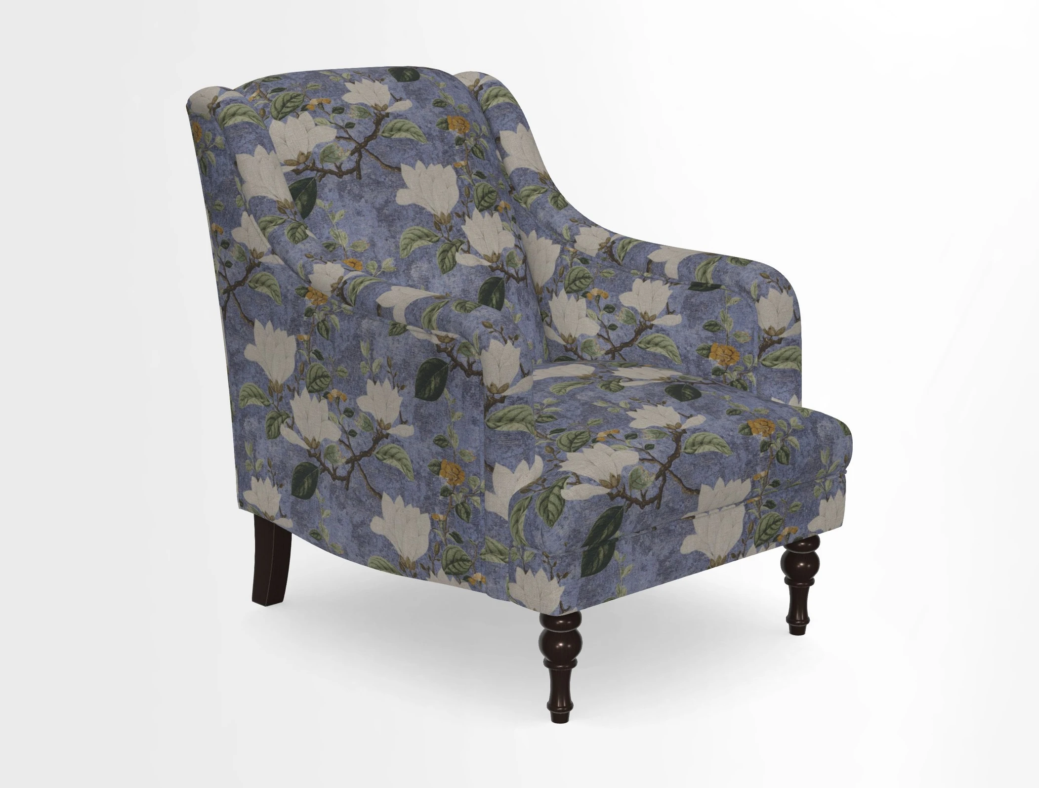 Rothermere Chair in RHS Gertrude Jekyll Ornamental Brown with Arms and Front Border in Mohair Velvet Mushroom
