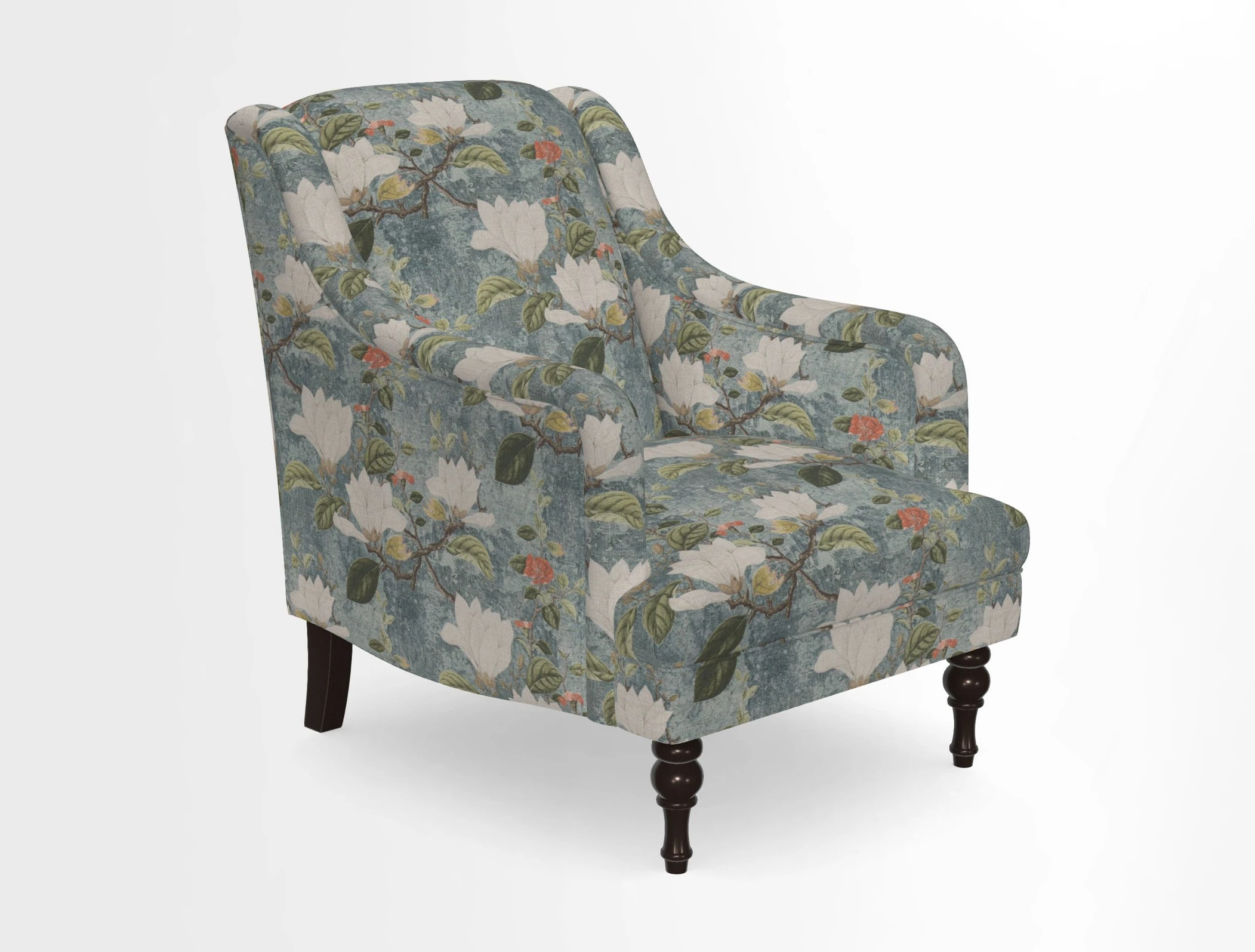 Rothermere Chair in RHS Gertrude Jekyll Ornamental Brown with Arms and Front Border in Mohair Velvet Mushroom