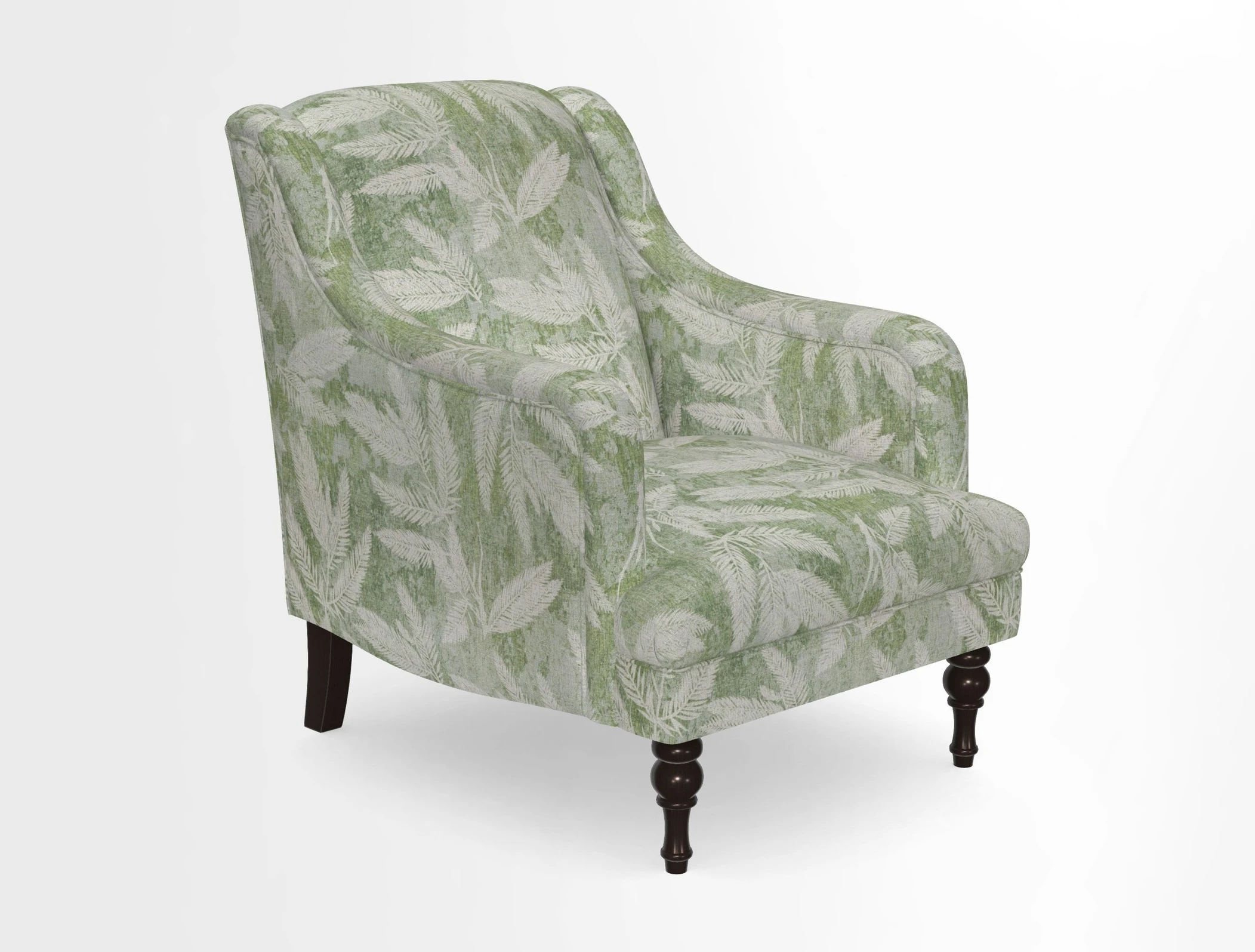 Rothermere Chair in RHS Gertrude Jekyll Ornamental Brown with Arms and Front Border in Mohair Velvet Mushroom