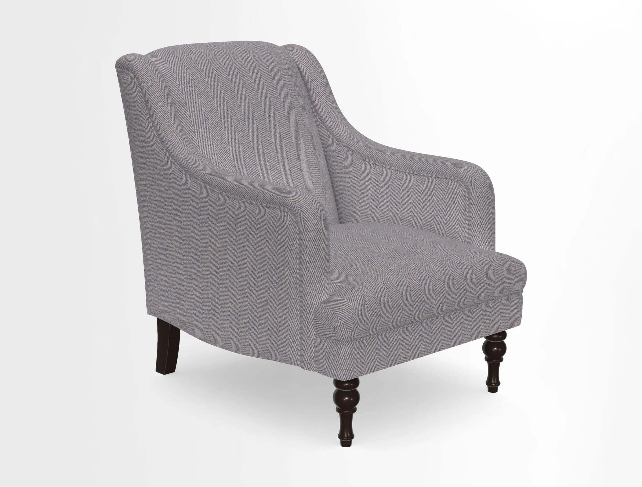 Rothermere Chair in RHS Gertrude Jekyll Ornamental Brown with Arms and Front Border in Mohair Velvet Mushroom