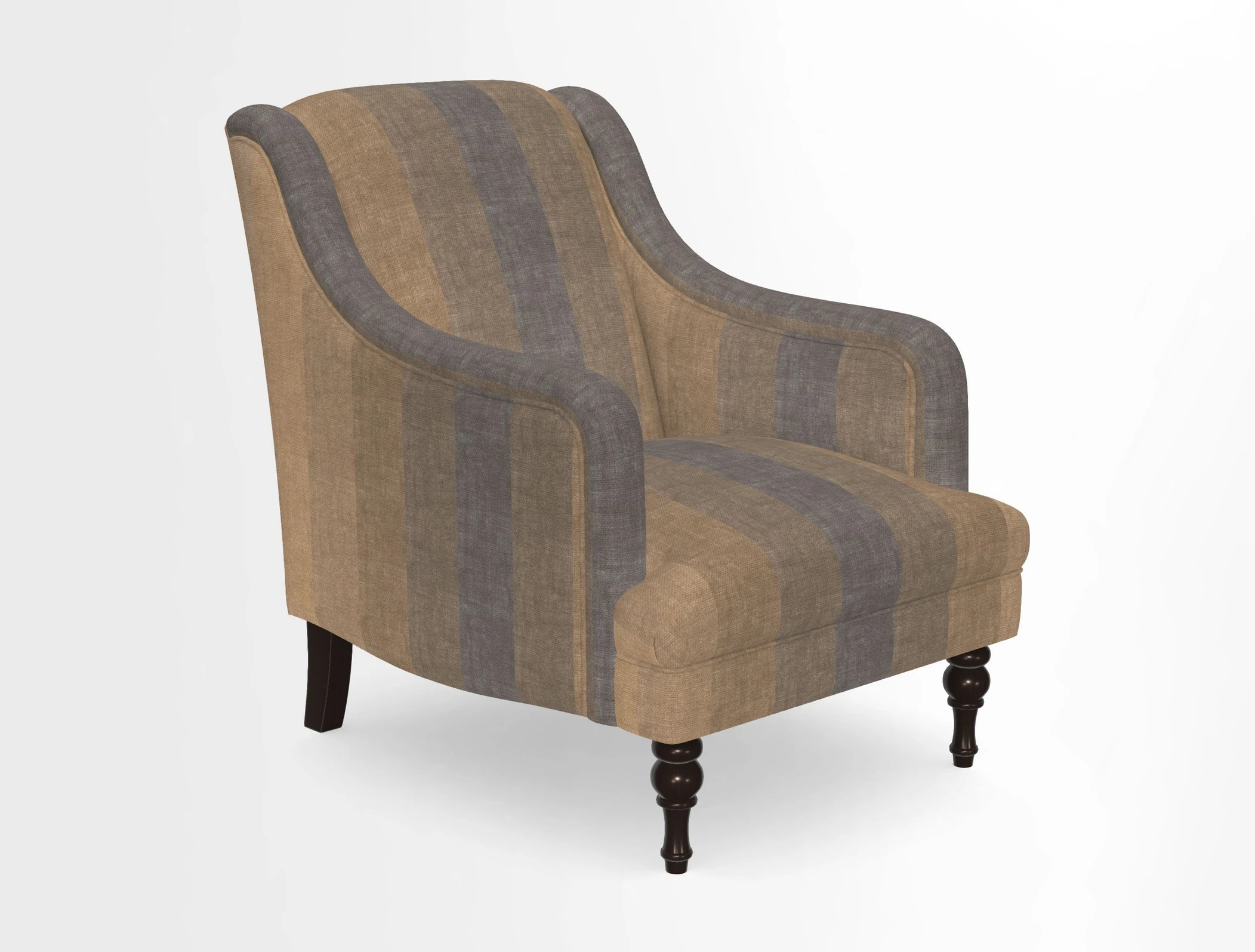 Rothermere Chair in RHS Gertrude Jekyll Ornamental Brown with Arms and Front Border in Mohair Velvet Mushroom