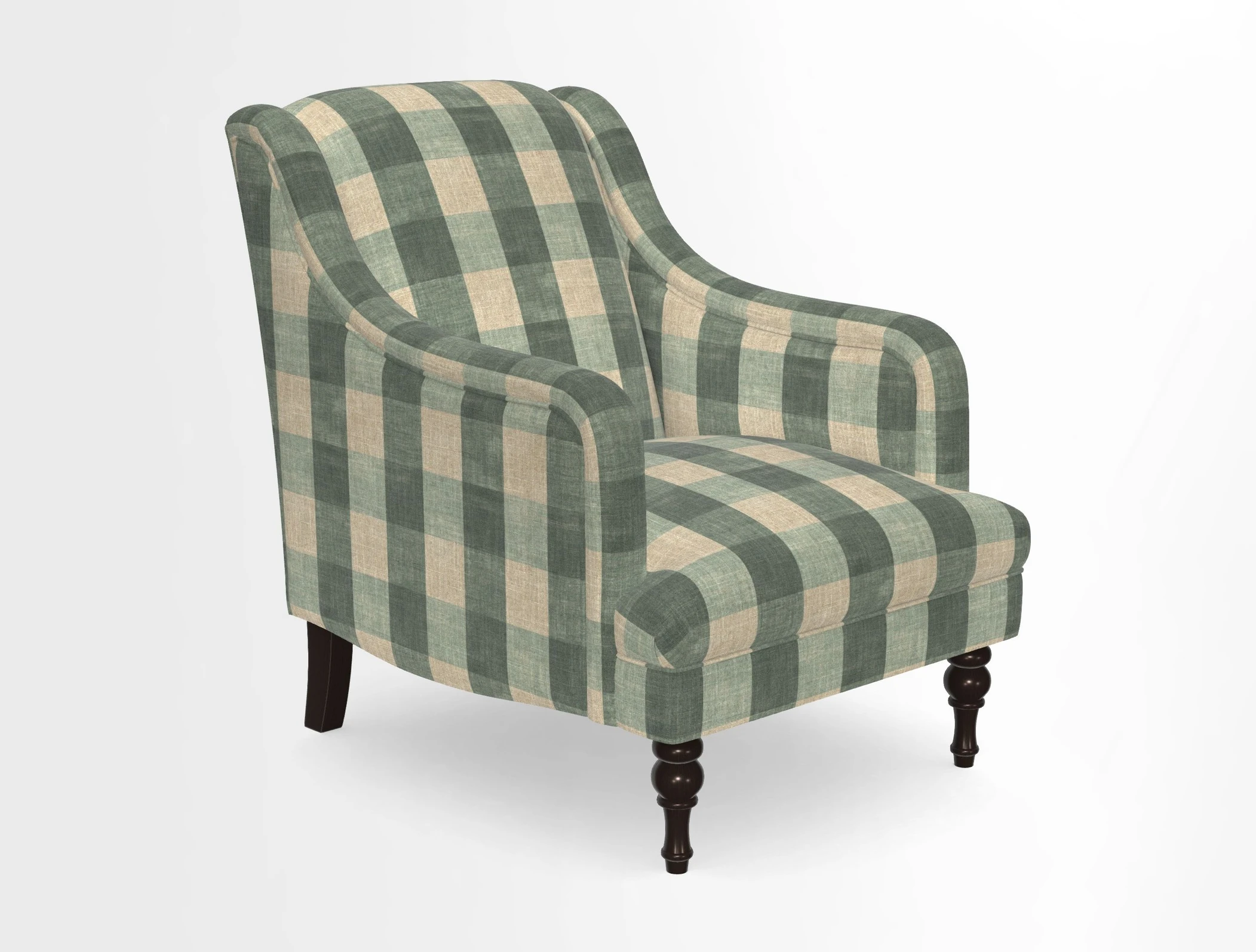 Rothermere Chair in RHS Gertrude Jekyll Ornamental Brown with Arms and Front Border in Mohair Velvet Mushroom