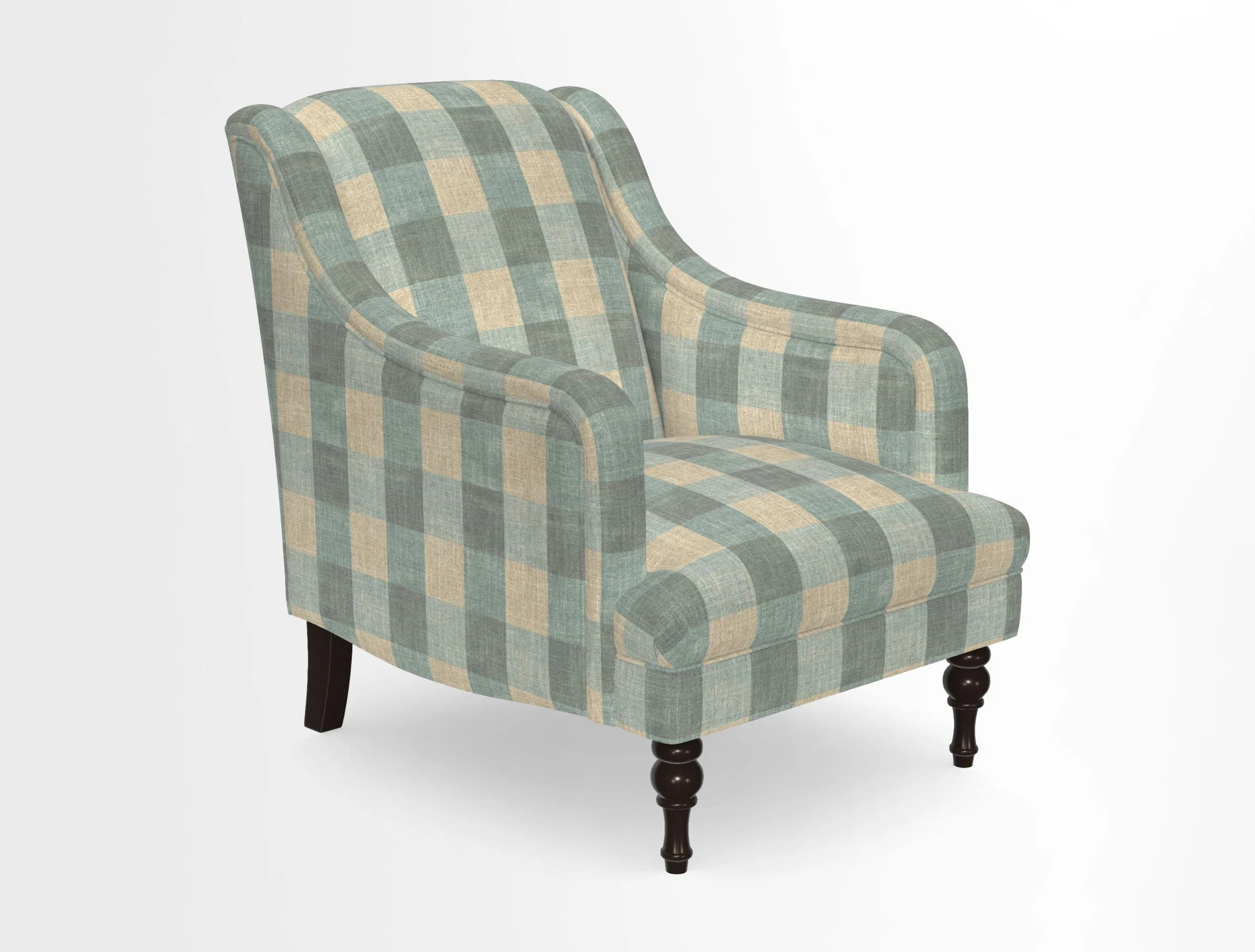 Rothermere Chair in RHS Gertrude Jekyll Ornamental Brown with Arms and Front Border in Mohair Velvet Mushroom