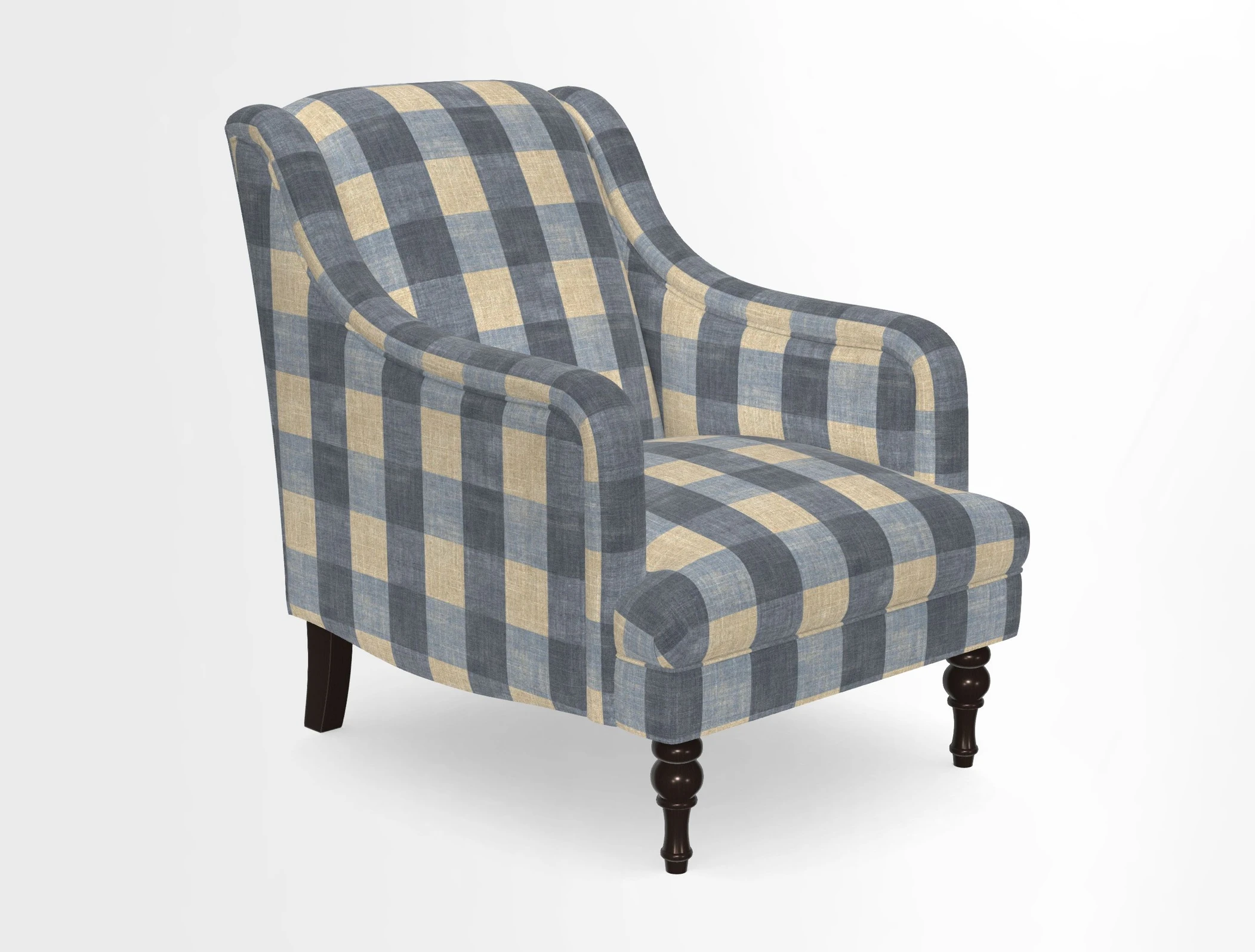 Rothermere Chair in RHS Gertrude Jekyll Ornamental Brown with Arms and Front Border in Mohair Velvet Mushroom
