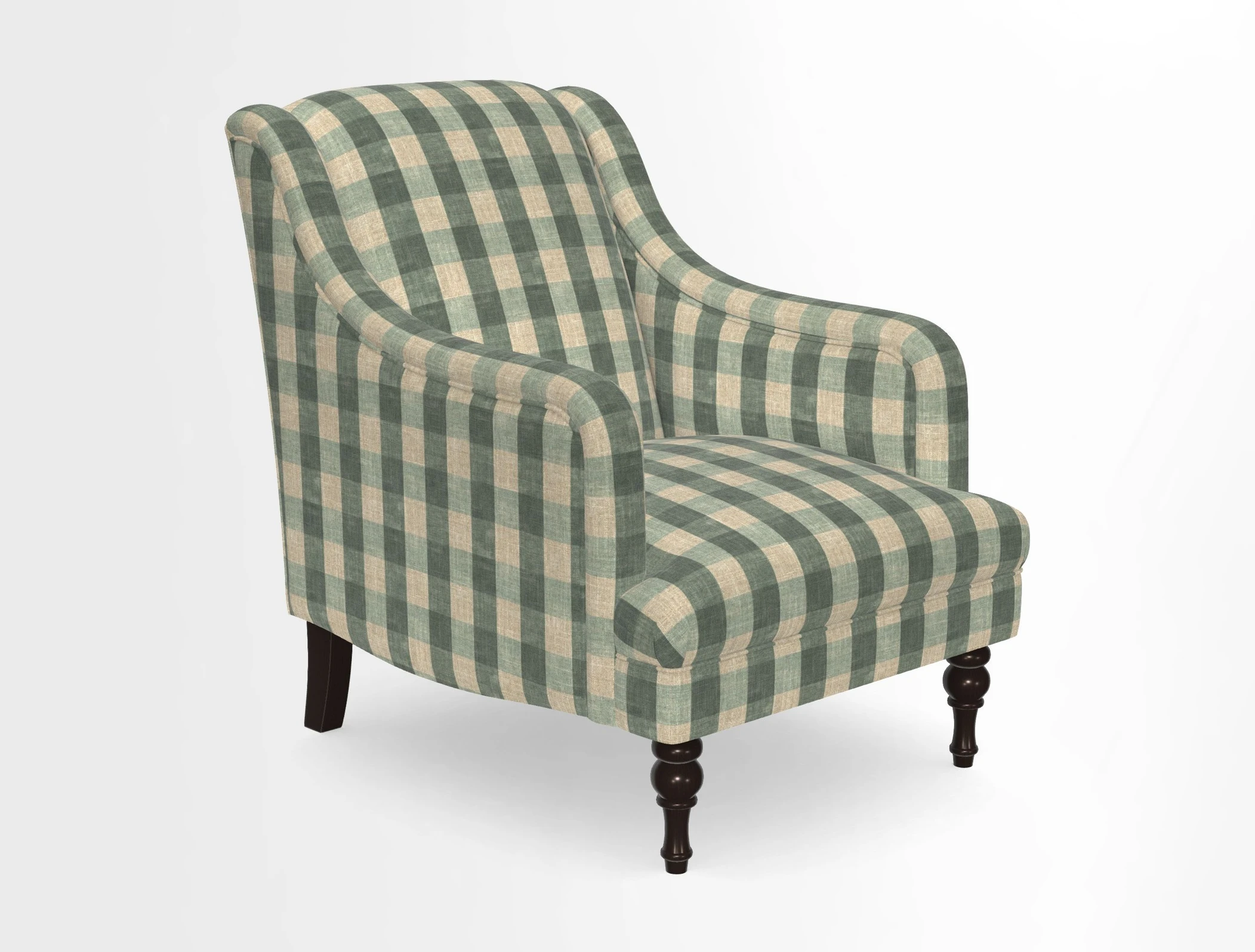 Rothermere Chair in RHS Gertrude Jekyll Ornamental Brown with Arms and Front Border in Mohair Velvet Mushroom