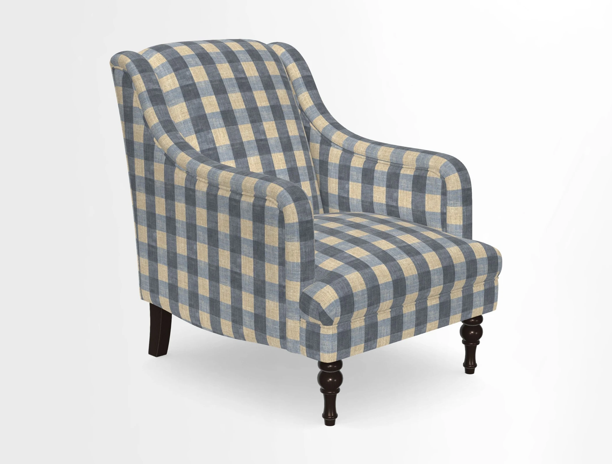 Rothermere Chair in RHS Gertrude Jekyll Ornamental Brown with Arms and Front Border in Mohair Velvet Mushroom