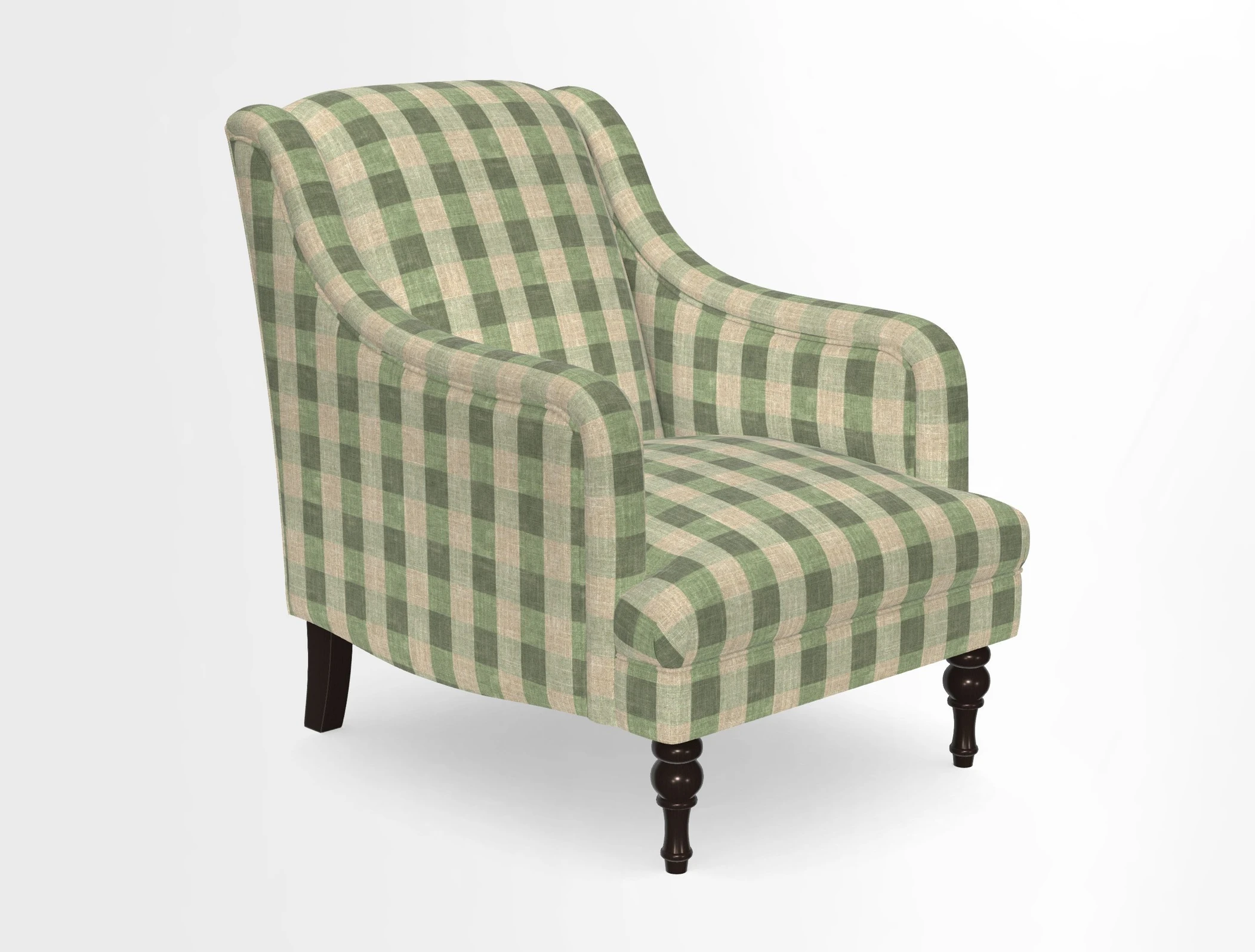 Rothermere Chair in RHS Gertrude Jekyll Ornamental Brown with Arms and Front Border in Mohair Velvet Mushroom