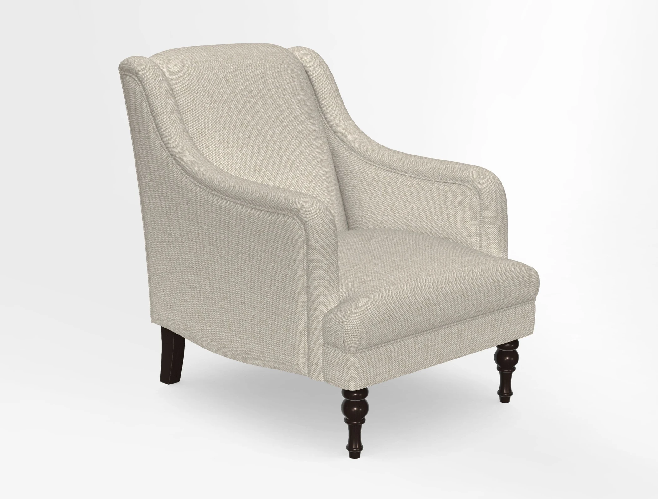 Rothermere Chair in RHS Gertrude Jekyll Ornamental Brown with Arms and Front Border in Mohair Velvet Mushroom