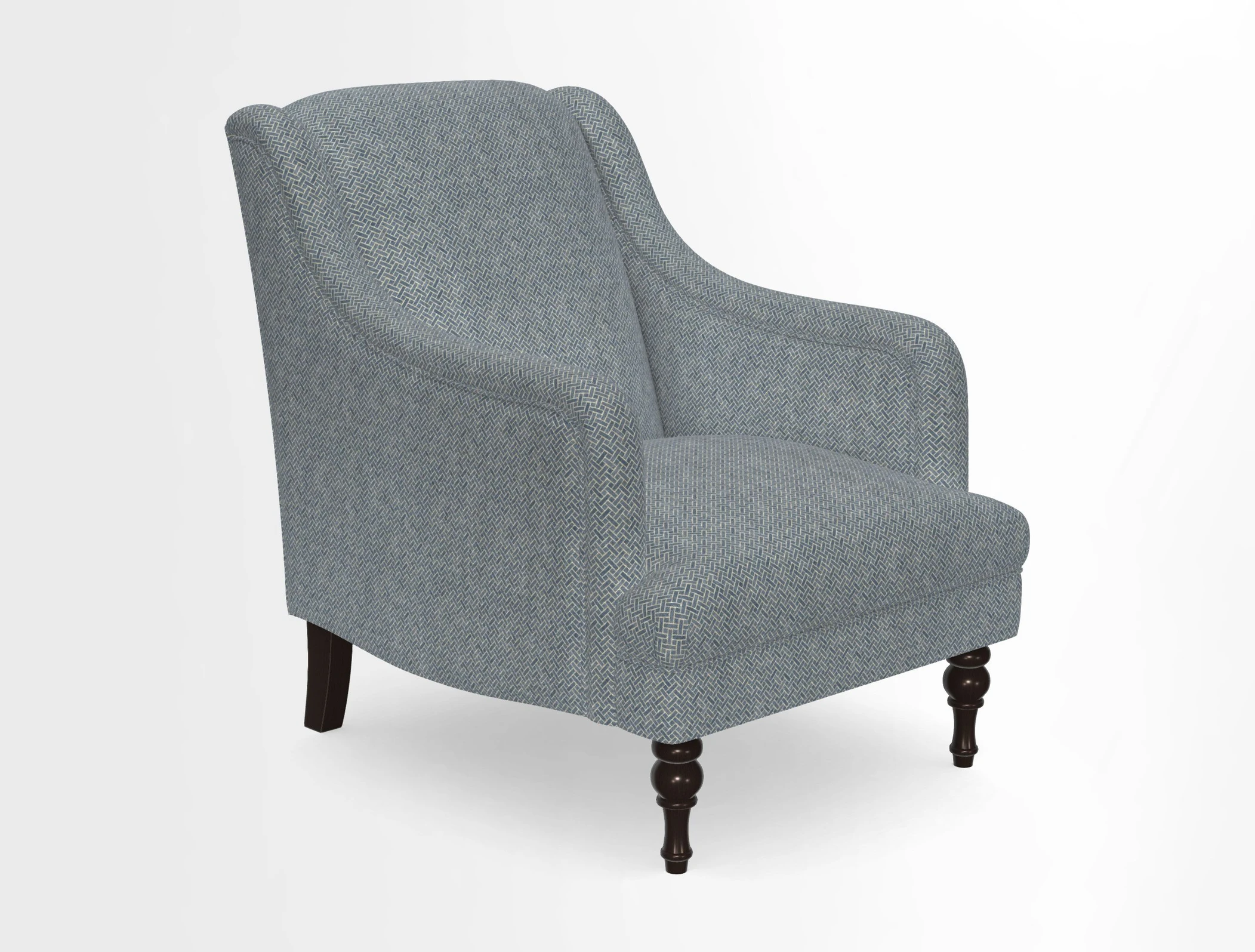 Rothermere Chair in RHS Gertrude Jekyll Ornamental Brown with Arms and Front Border in Mohair Velvet Mushroom