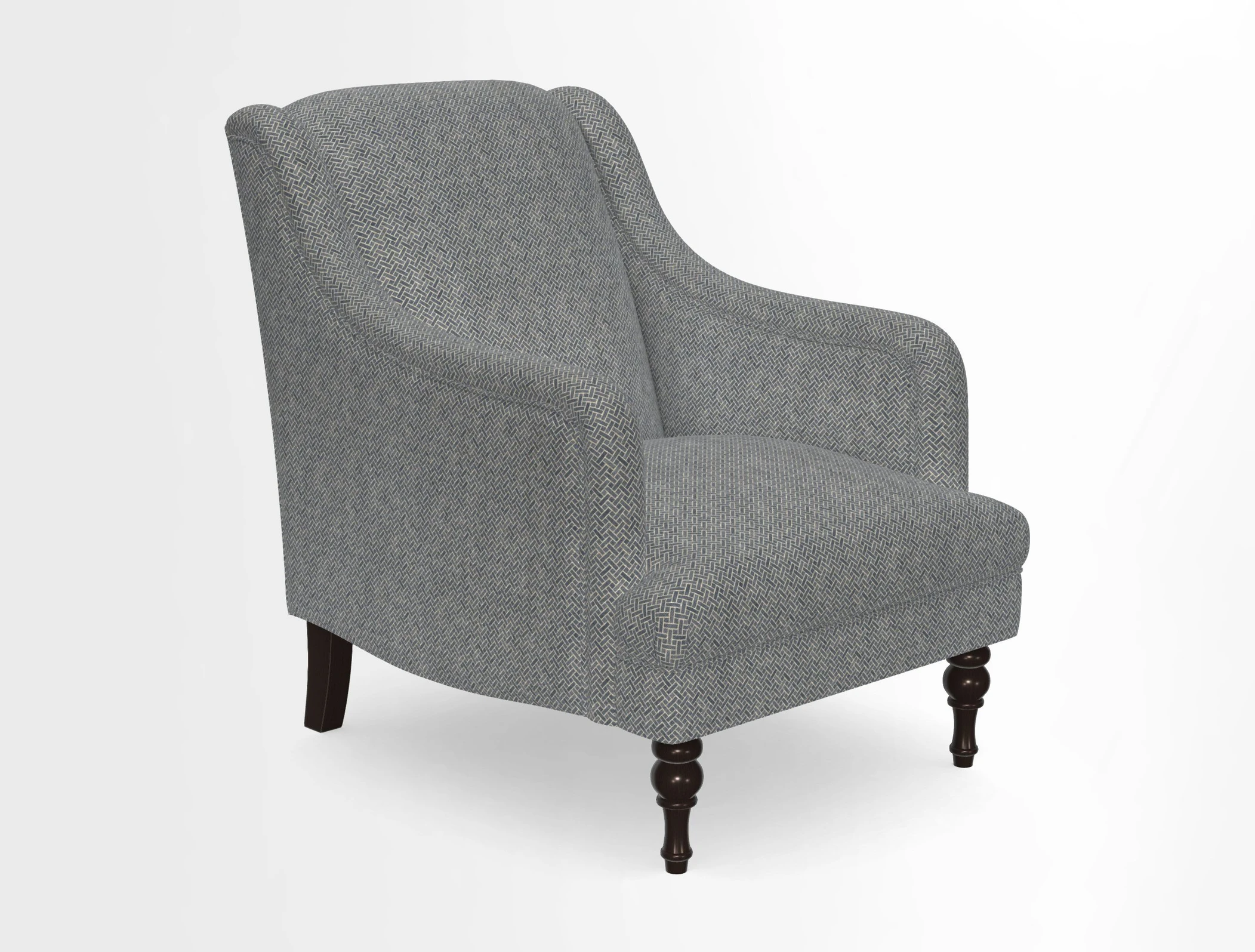 Rothermere Chair in RHS Gertrude Jekyll Ornamental Brown with Arms and Front Border in Mohair Velvet Mushroom