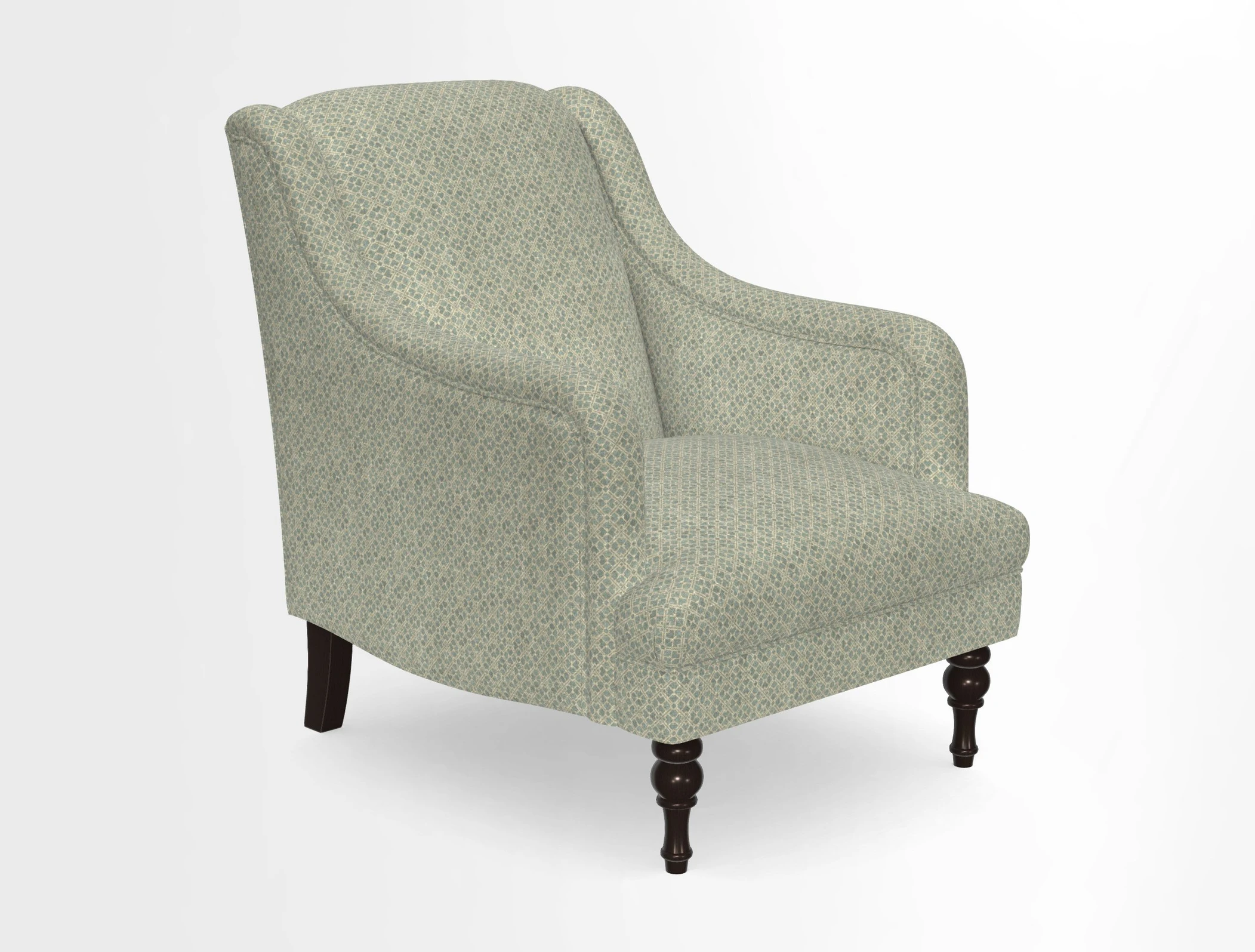 Rothermere Chair in RHS Gertrude Jekyll Ornamental Brown with Arms and Front Border in Mohair Velvet Mushroom