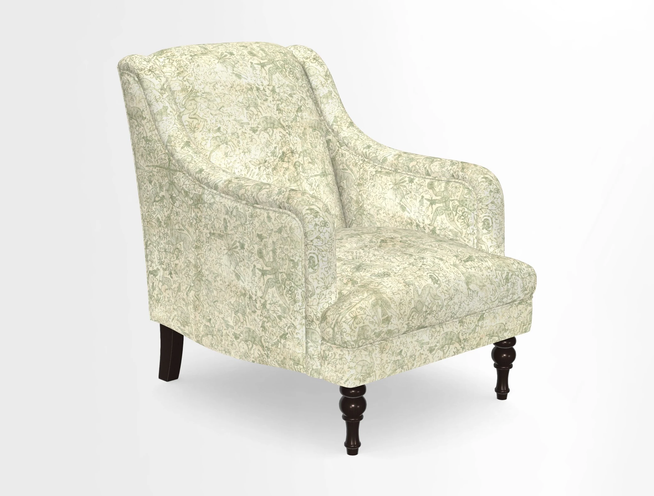 Rothermere Chair in RHS Gertrude Jekyll Ornamental Brown with Arms and Front Border in Mohair Velvet Mushroom