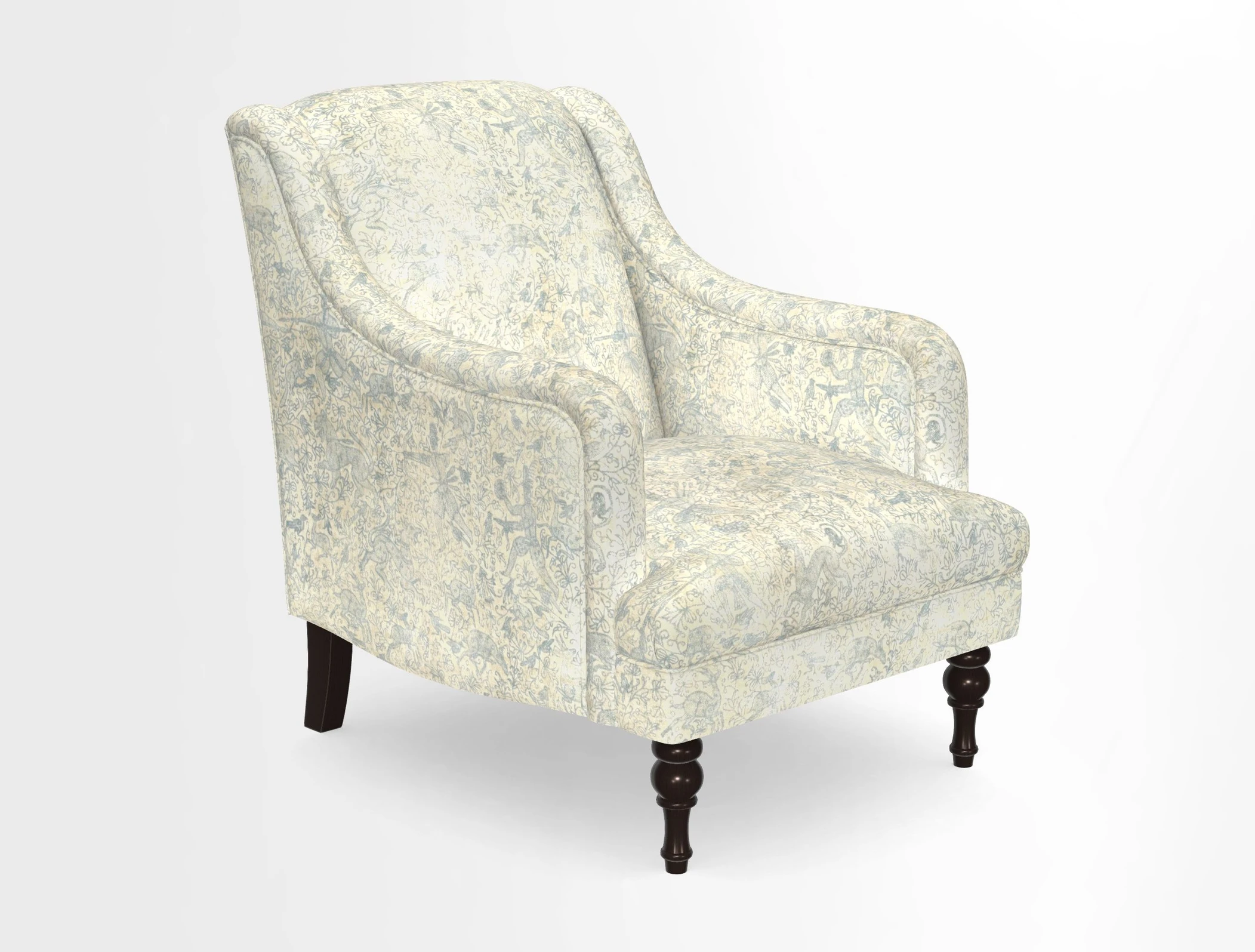 Rothermere Chair in RHS Gertrude Jekyll Ornamental Brown with Arms and Front Border in Mohair Velvet Mushroom