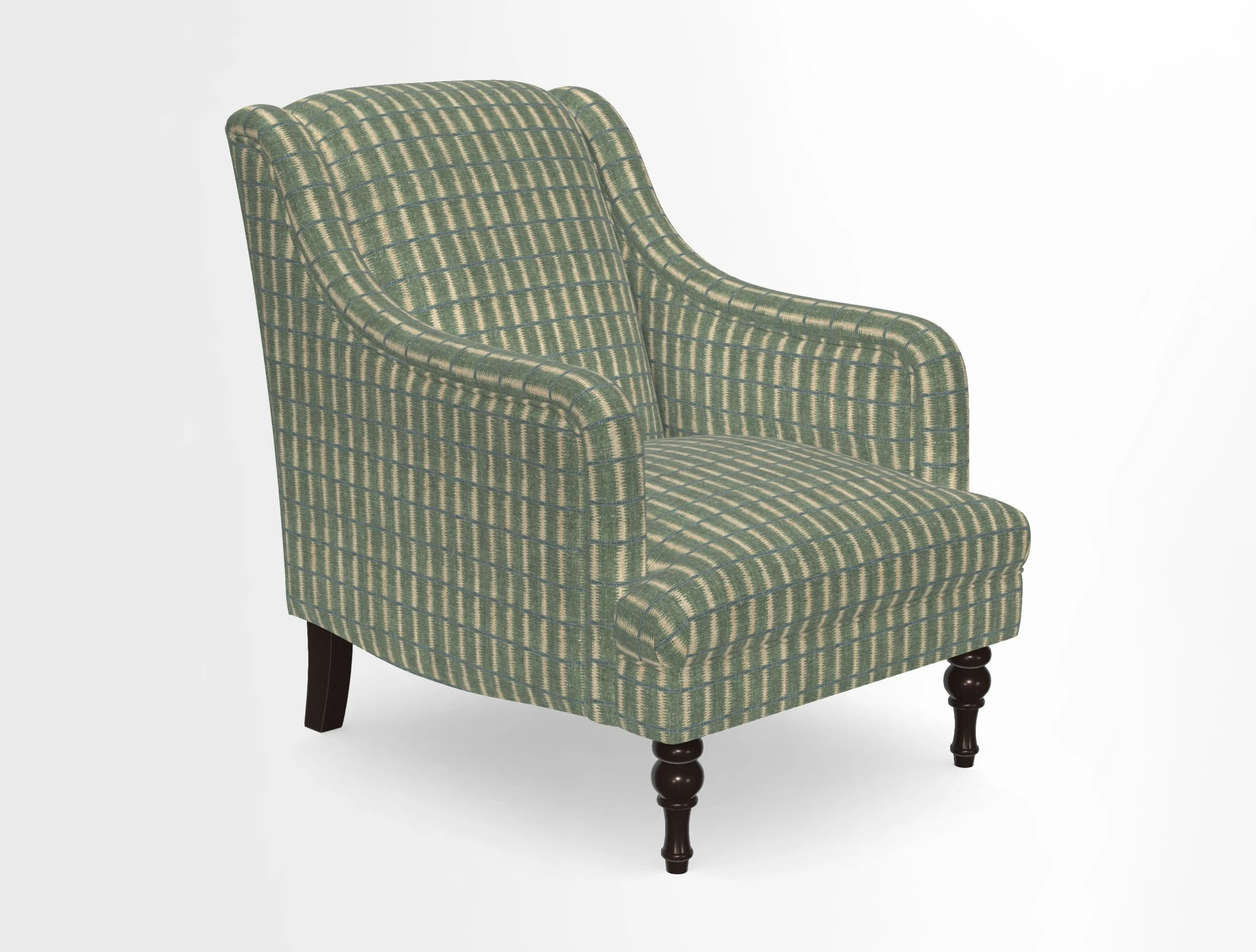 Rothermere Chair in RHS Gertrude Jekyll Ornamental Brown with Arms and Front Border in Mohair Velvet Mushroom