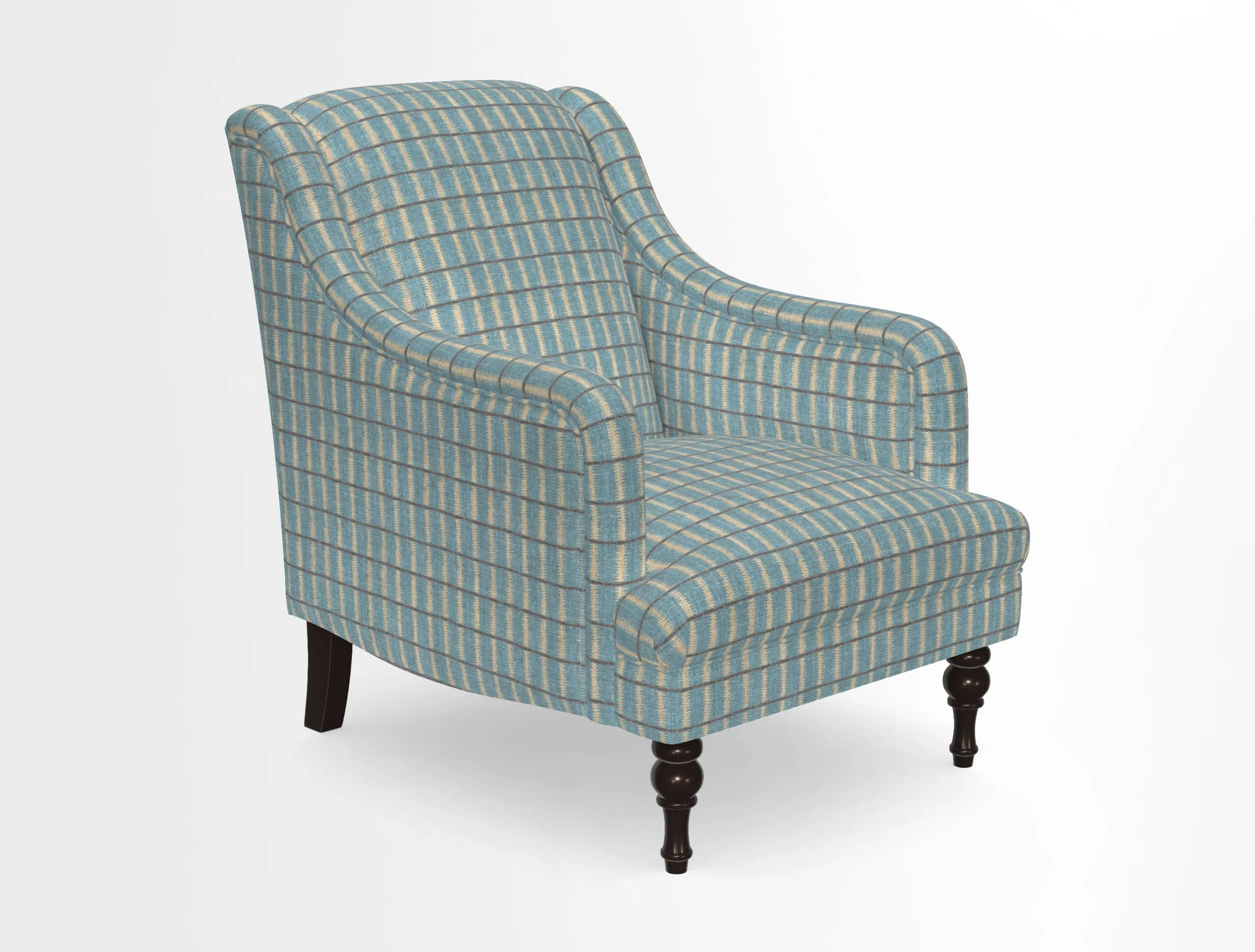 Rothermere Chair in RHS Gertrude Jekyll Ornamental Brown with Arms and Front Border in Mohair Velvet Mushroom
