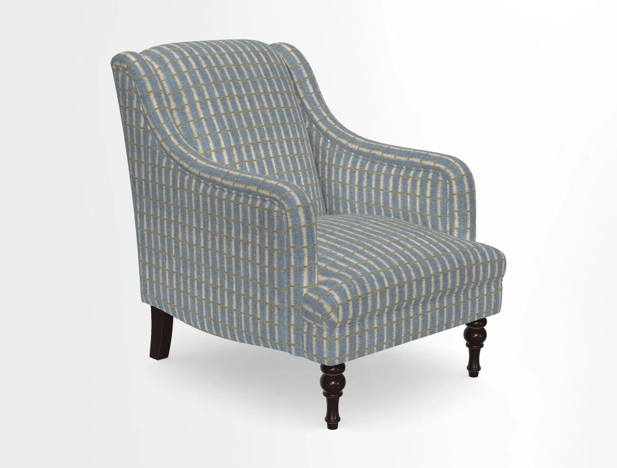 Rothermere Chair in RHS Gertrude Jekyll Ornamental Brown with Arms and Front Border in Mohair Velvet Mushroom