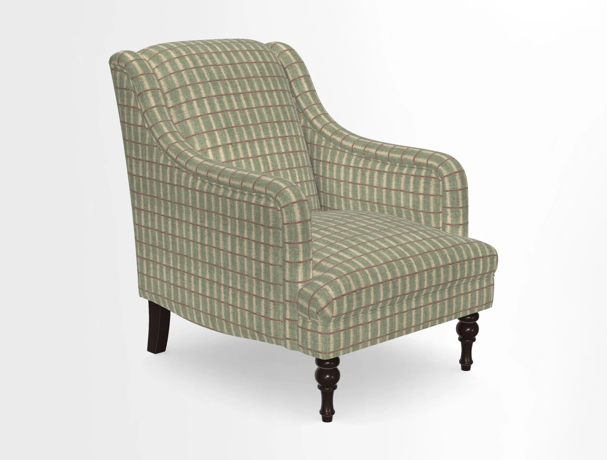 Rothermere Chair in RHS Gertrude Jekyll Ornamental Brown with Arms and Front Border in Mohair Velvet Mushroom