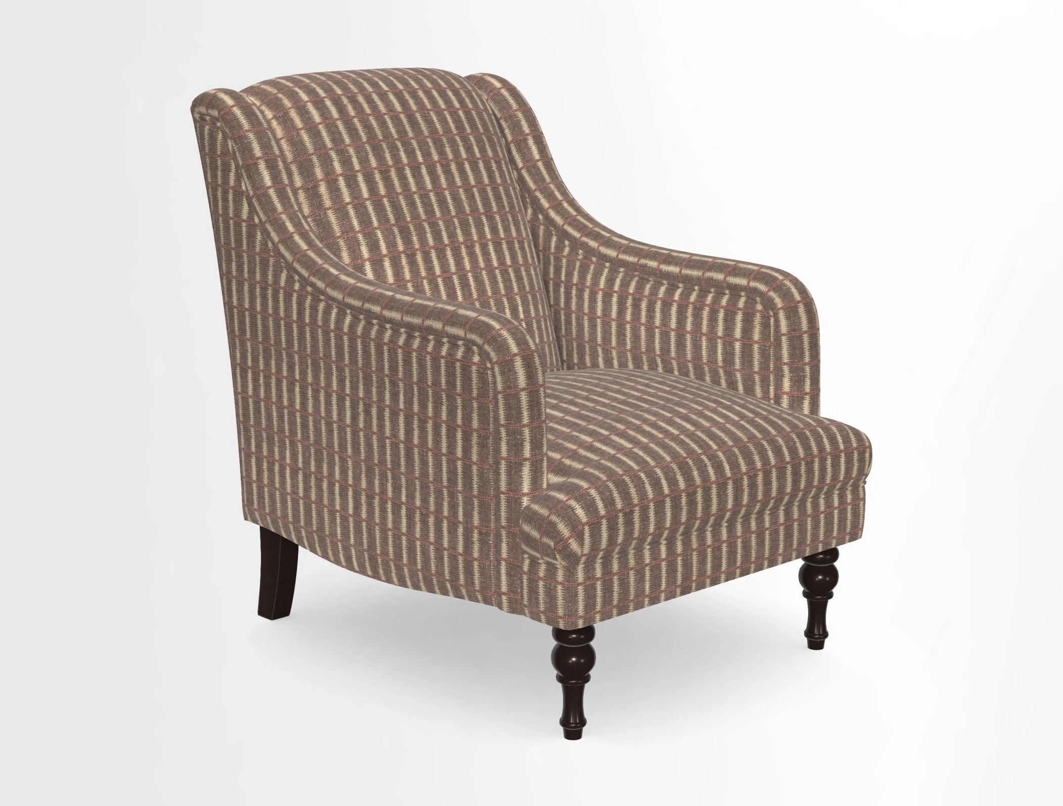 Rothermere Chair in RHS Gertrude Jekyll Ornamental Brown with Arms and Front Border in Mohair Velvet Mushroom