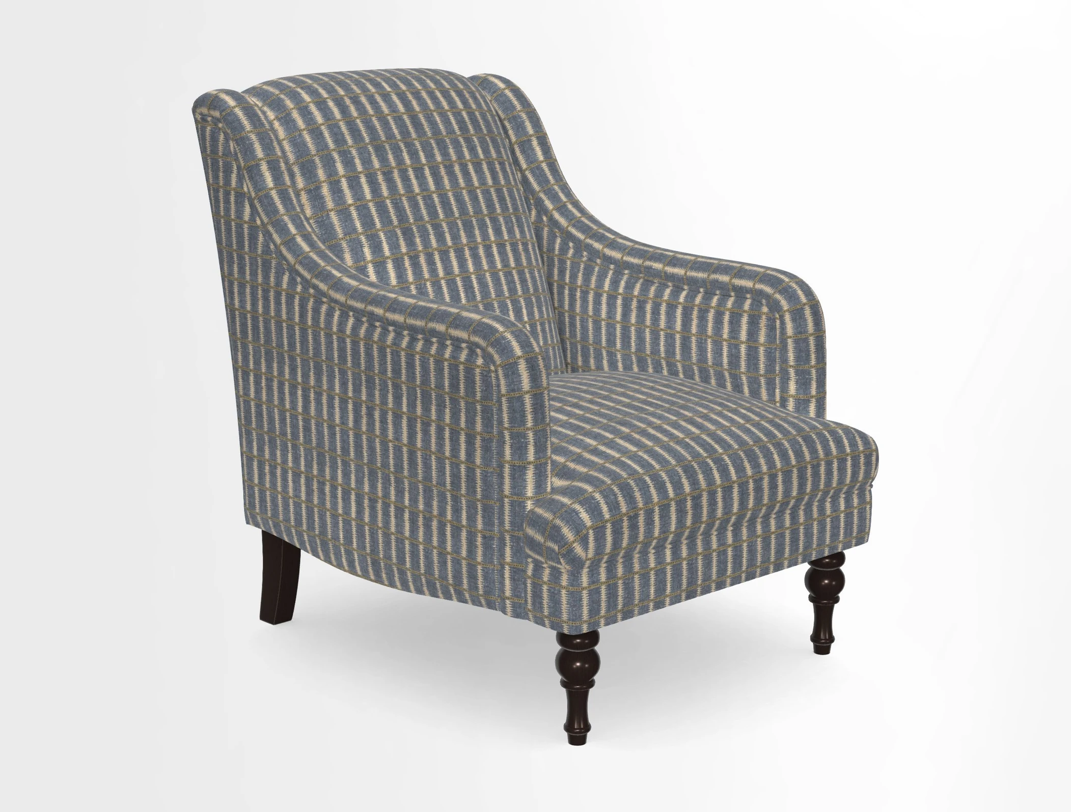 Rothermere Chair in RHS Gertrude Jekyll Ornamental Brown with Arms and Front Border in Mohair Velvet Mushroom