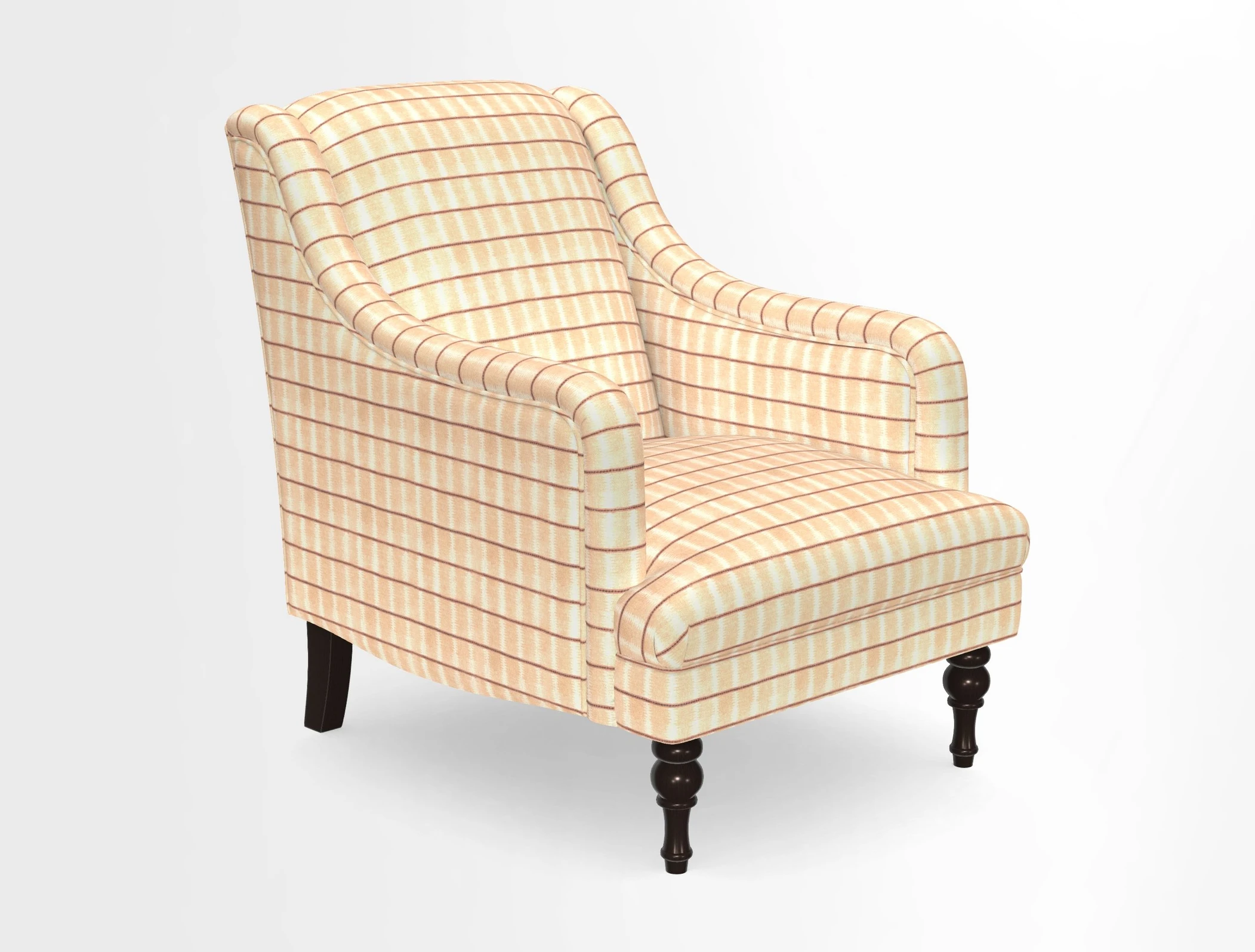 Rothermere Chair in RHS Gertrude Jekyll Ornamental Brown with Arms and Front Border in Mohair Velvet Mushroom