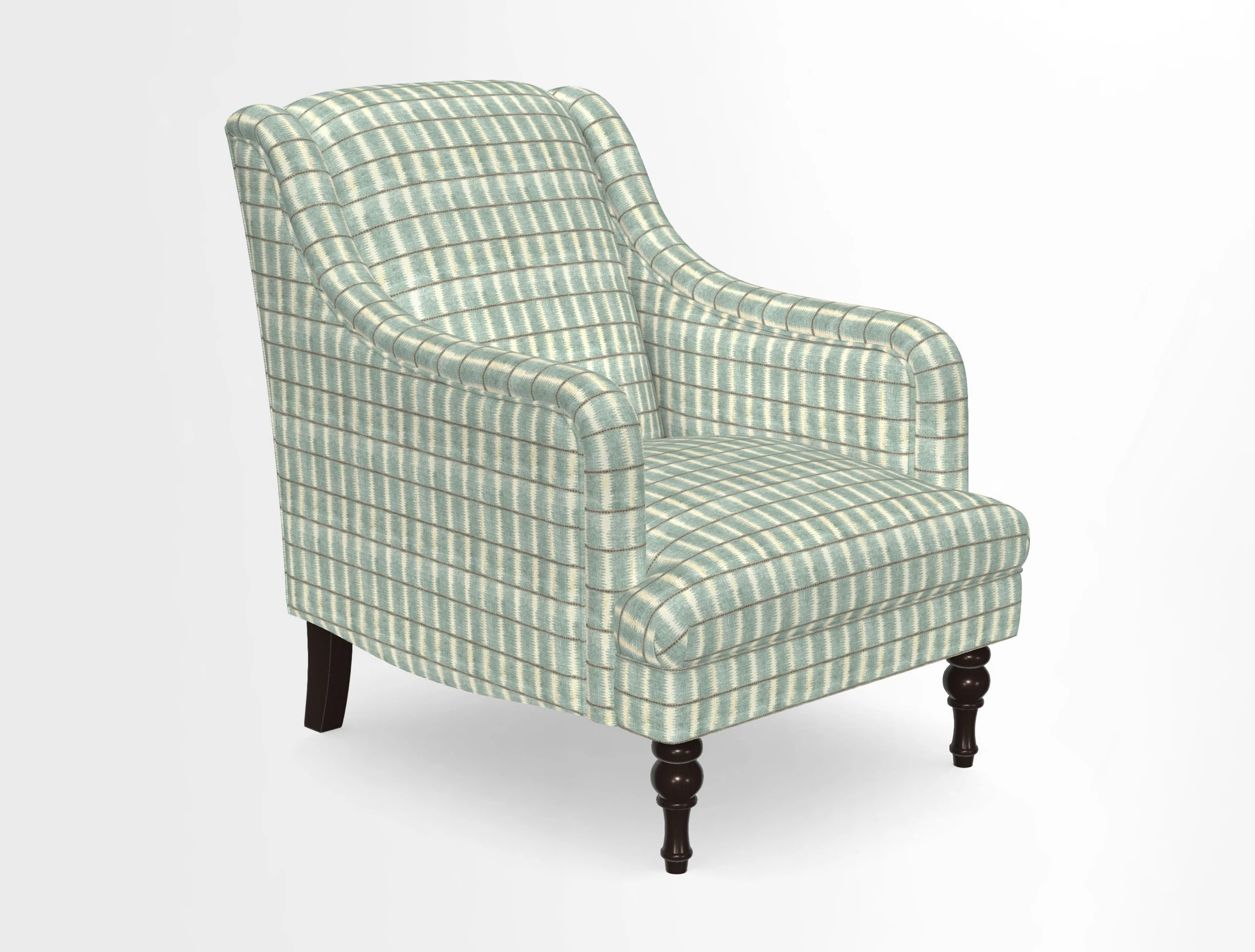 Rothermere Chair in RHS Gertrude Jekyll Ornamental Brown with Arms and Front Border in Mohair Velvet Mushroom