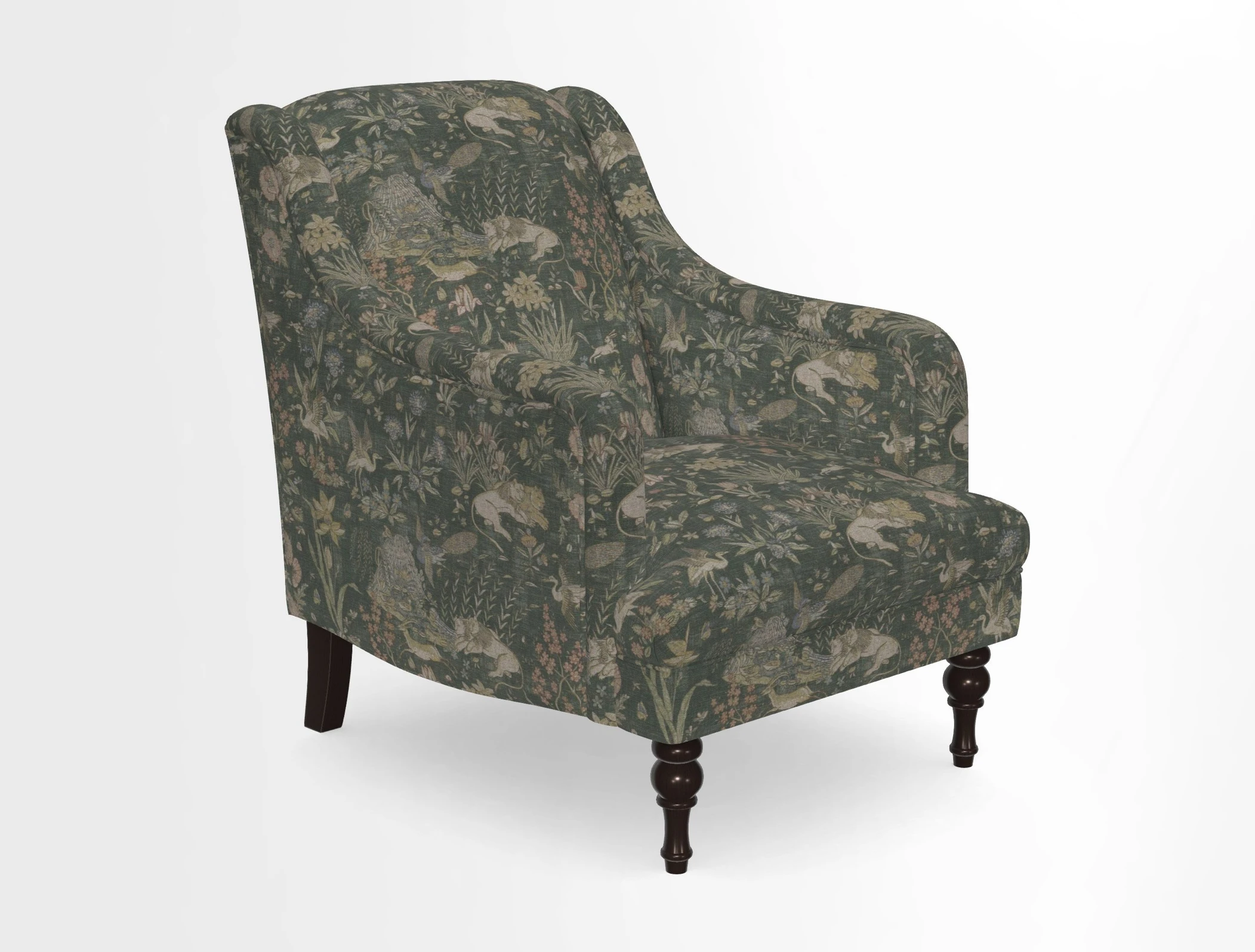 Rothermere Chair in RHS Gertrude Jekyll Ornamental Brown with Arms and Front Border in Mohair Velvet Mushroom
