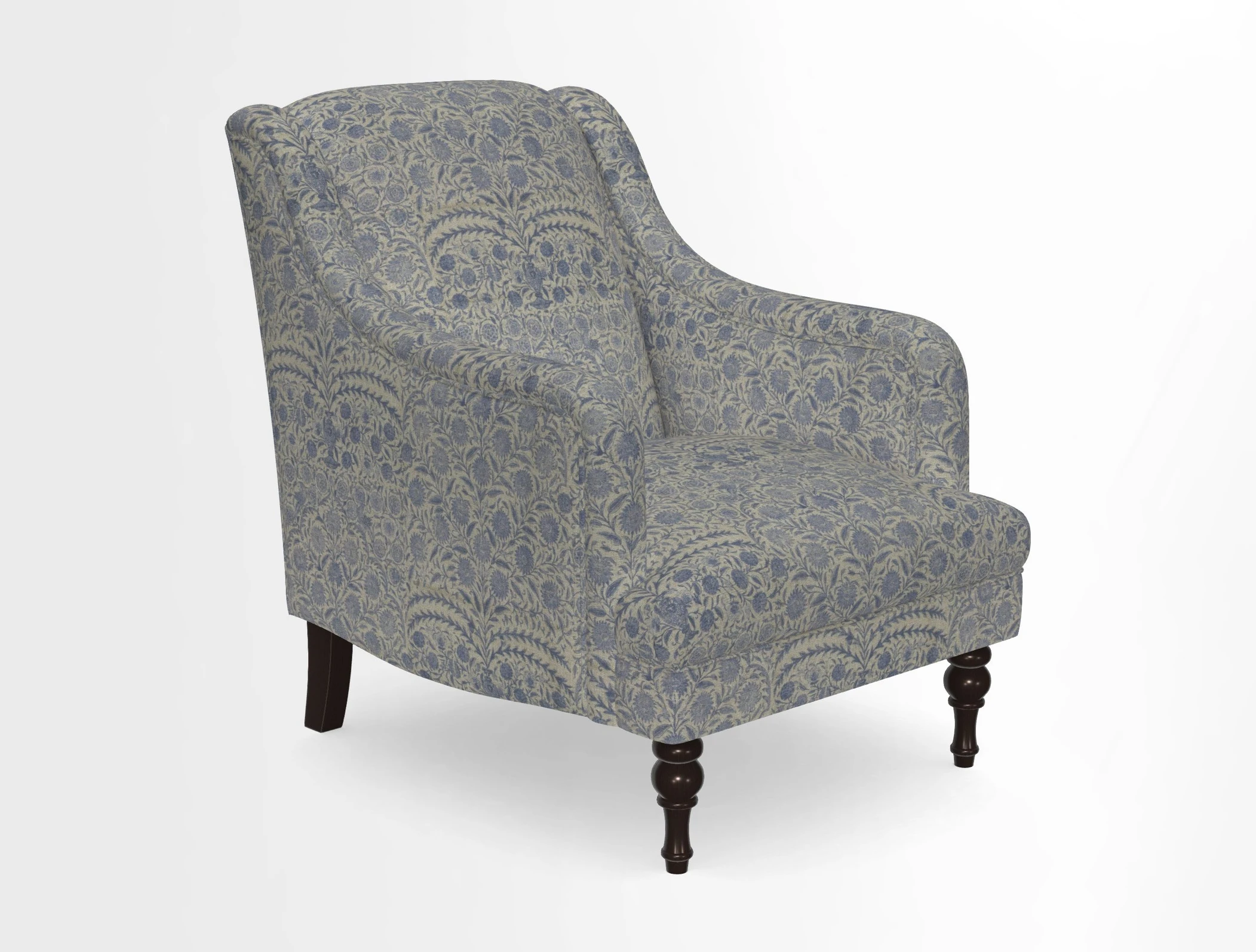 Rothermere Chair in RHS Gertrude Jekyll Ornamental Brown with Arms and Front Border in Mohair Velvet Mushroom
