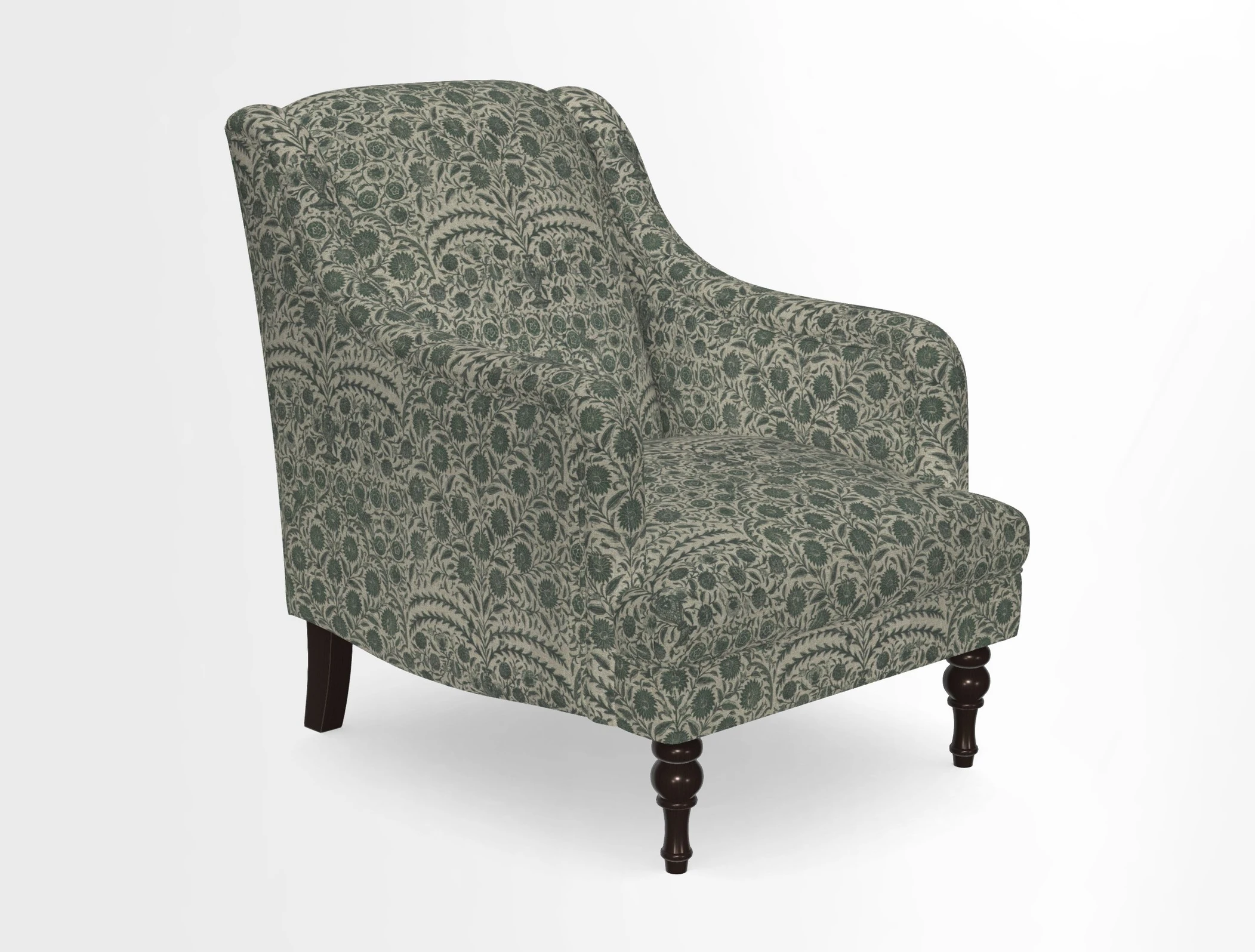 Rothermere Chair in RHS Gertrude Jekyll Ornamental Brown with Arms and Front Border in Mohair Velvet Mushroom