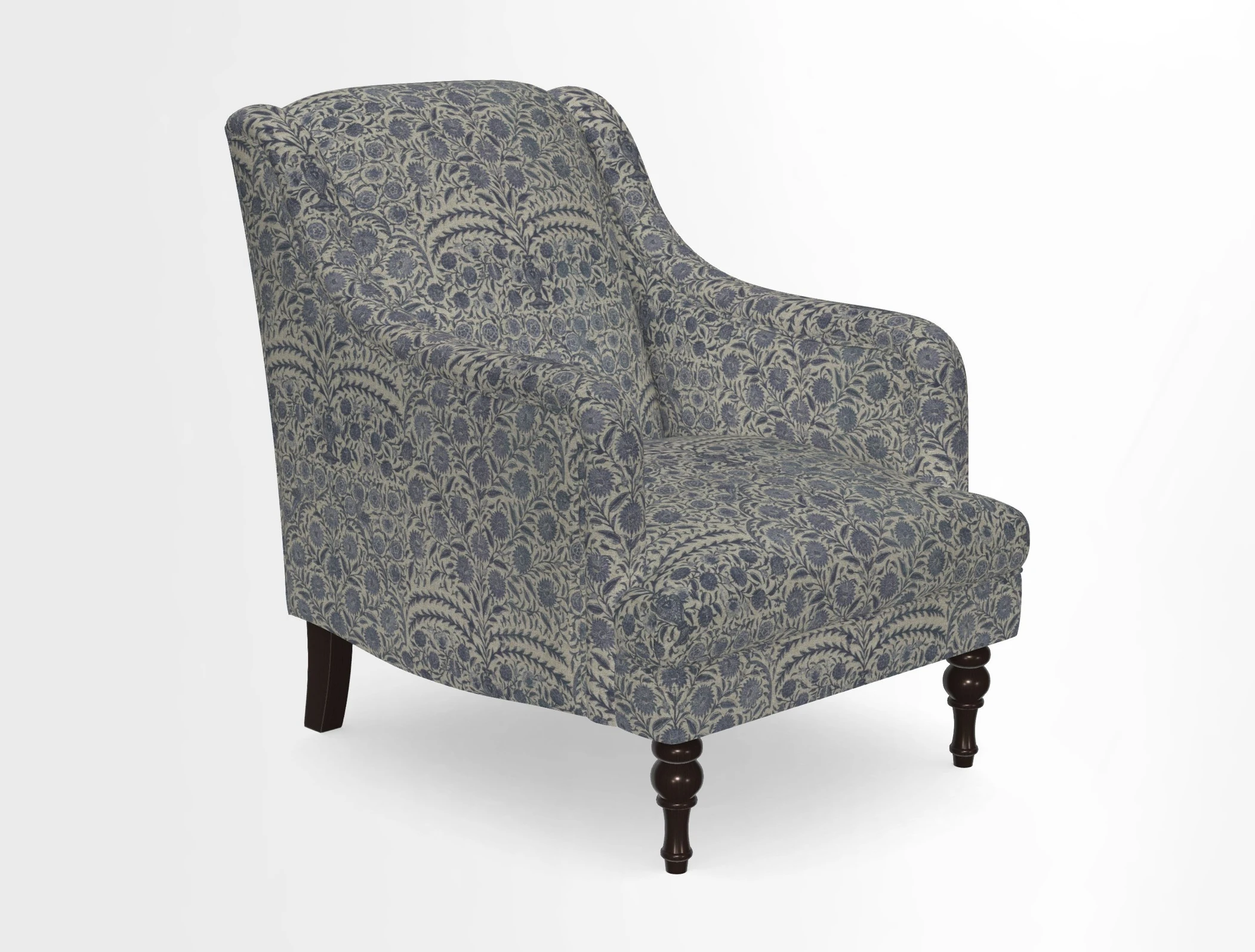 Rothermere Chair in RHS Gertrude Jekyll Ornamental Brown with Arms and Front Border in Mohair Velvet Mushroom