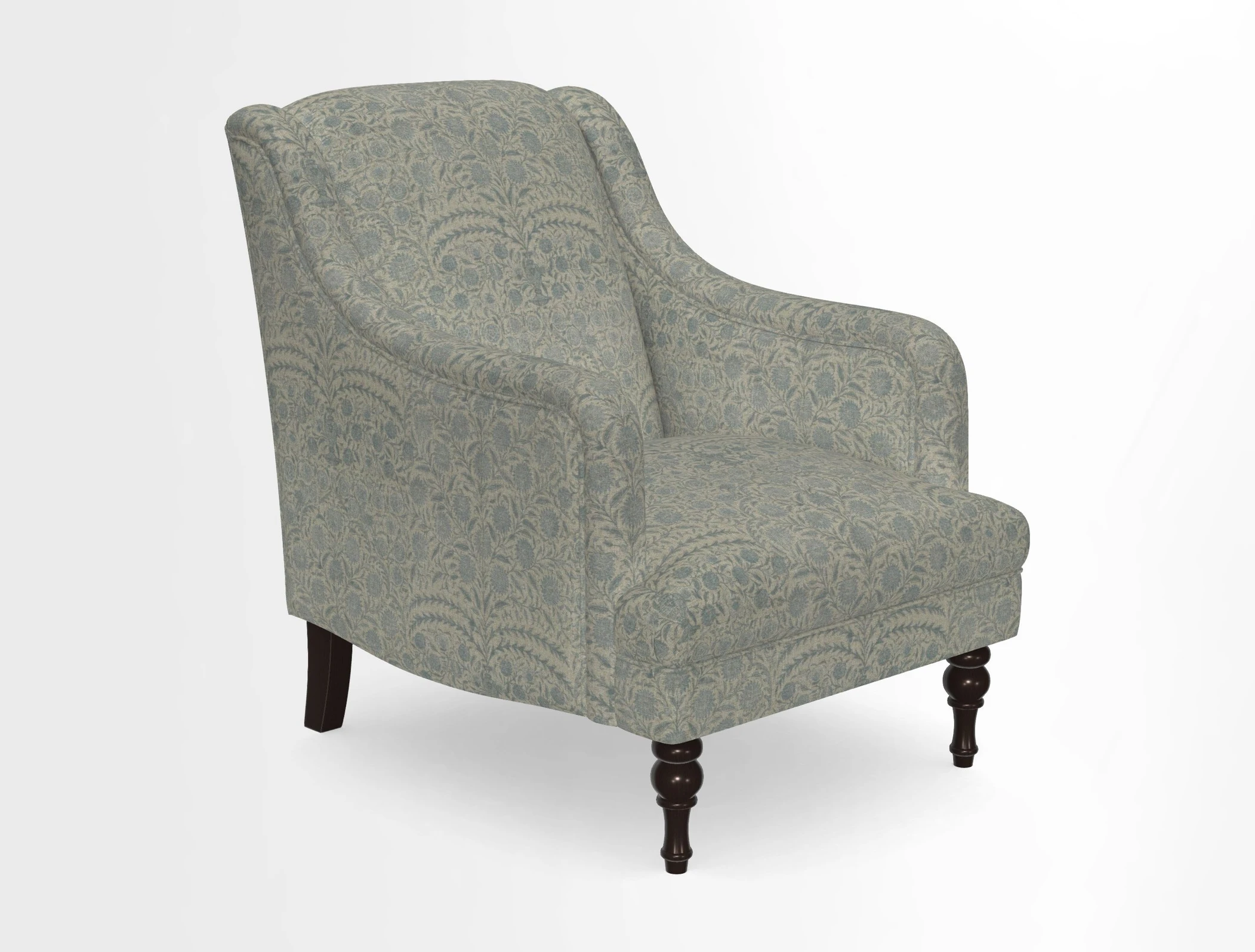 Rothermere Chair in RHS Gertrude Jekyll Ornamental Brown with Arms and Front Border in Mohair Velvet Mushroom