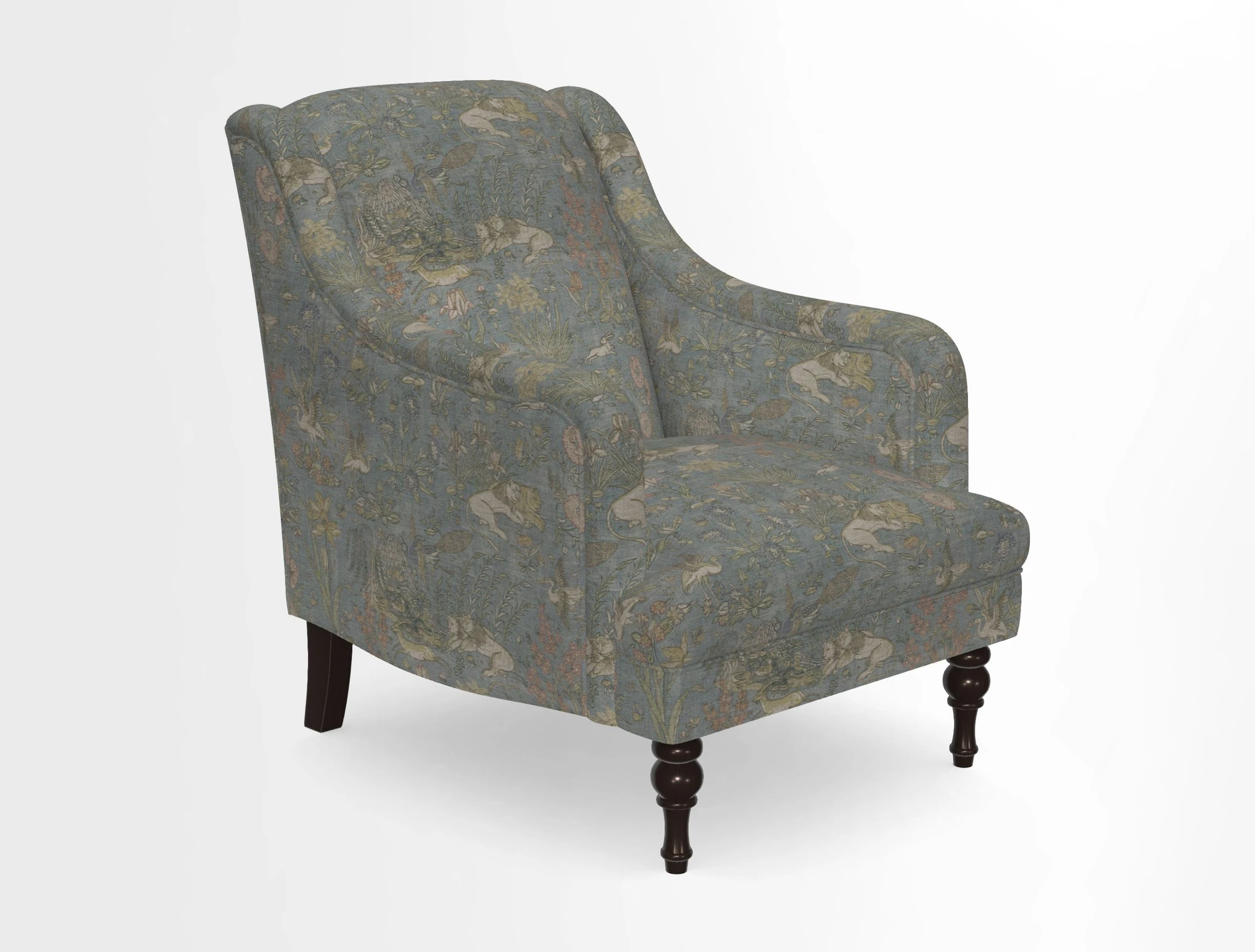 Rothermere Chair in RHS Gertrude Jekyll Ornamental Brown with Arms and Front Border in Mohair Velvet Mushroom