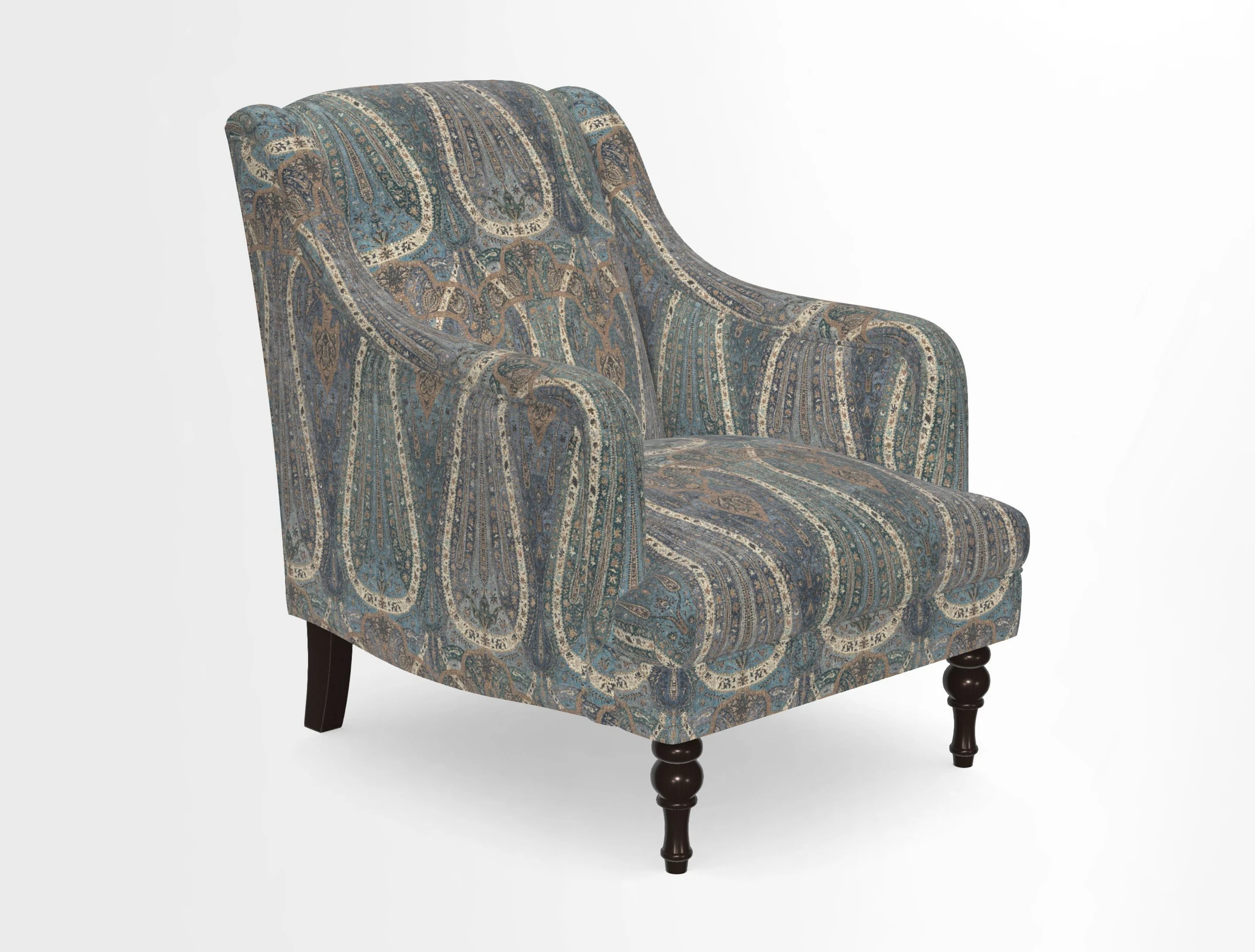 Rothermere Chair in RHS Gertrude Jekyll Ornamental Brown with Arms and Front Border in Mohair Velvet Mushroom