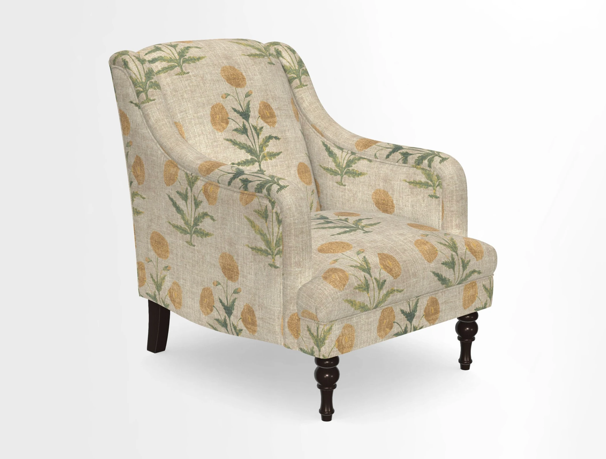 Rothermere Chair in RHS Gertrude Jekyll Ornamental Brown with Arms and Front Border in Mohair Velvet Mushroom