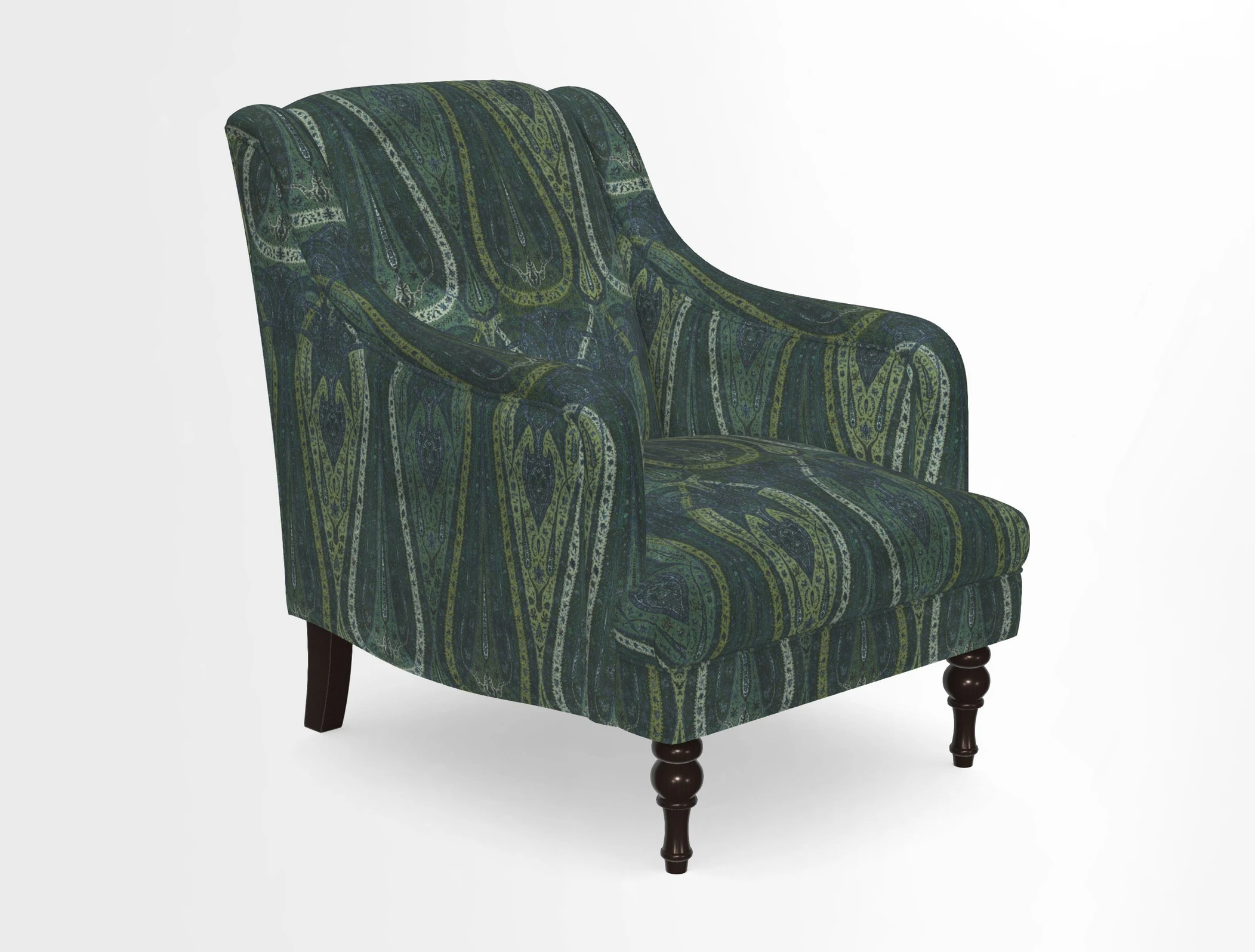 Rothermere Chair in RHS Gertrude Jekyll Ornamental Brown with Arms and Front Border in Mohair Velvet Mushroom